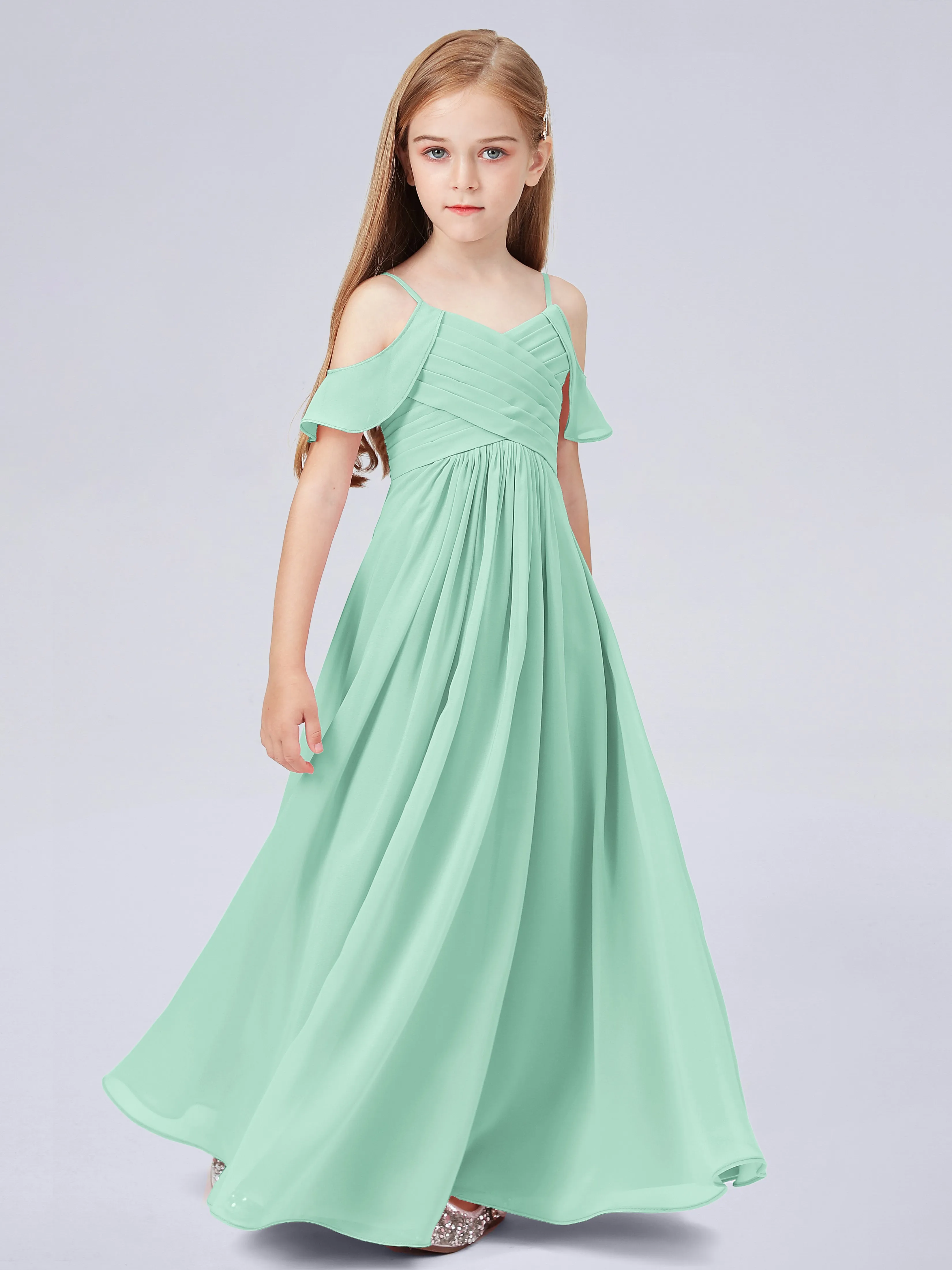 Off Shoulder Chiffon Junior Bridesmaid Dress