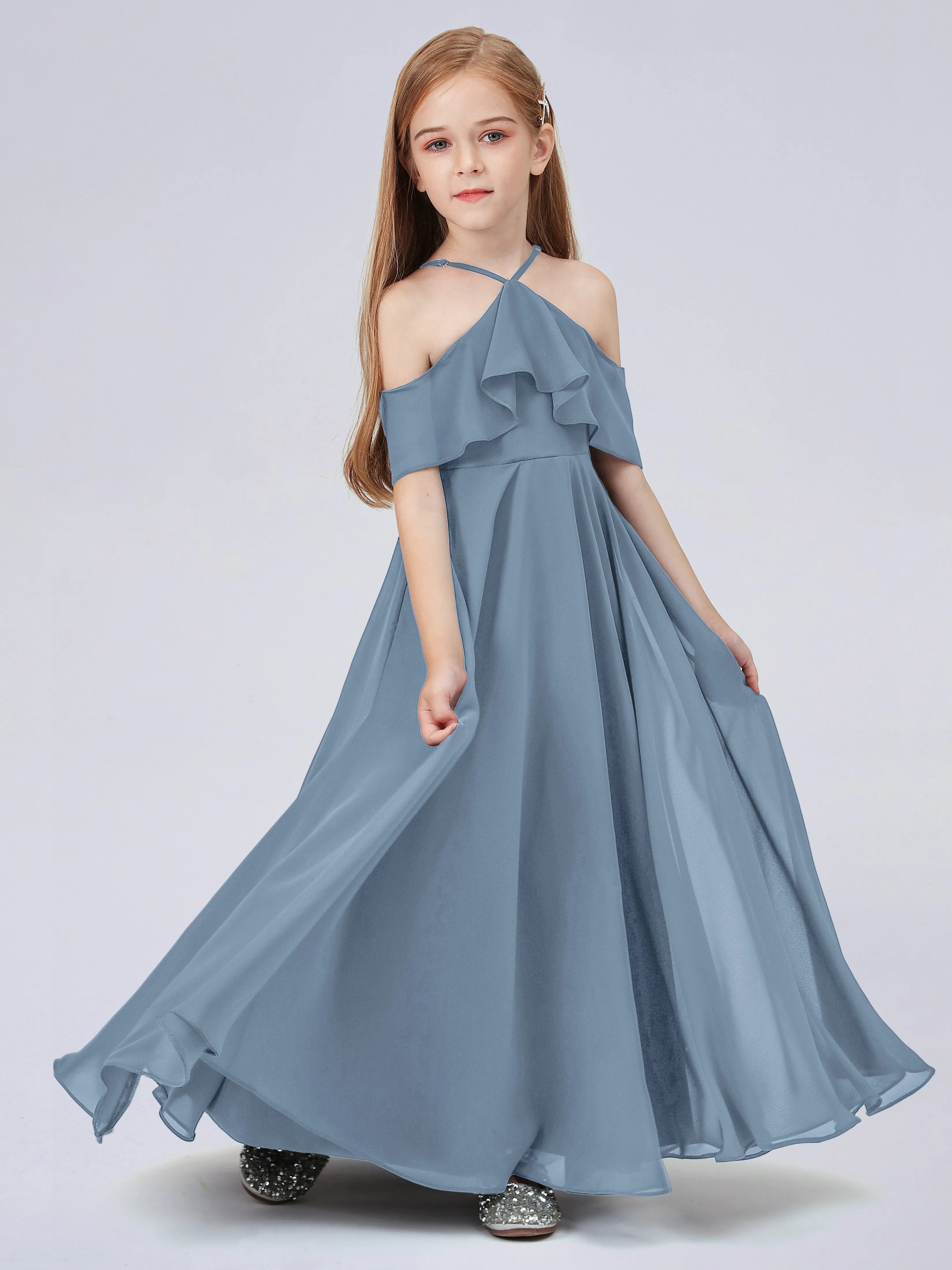 Off Shoulder Chiffon Junior Bridesmaid Dress