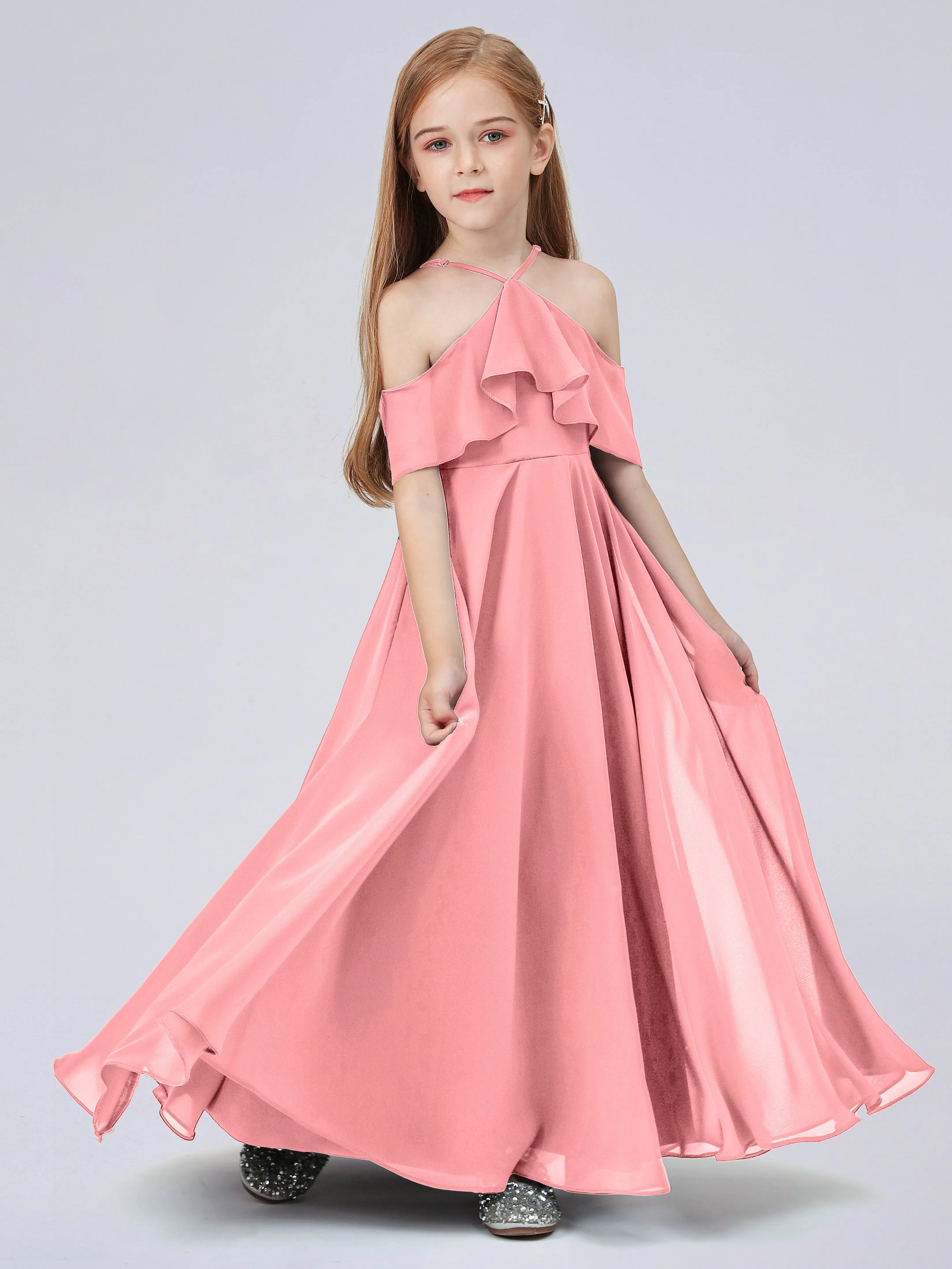 Off Shoulder Chiffon Junior Bridesmaid Dress