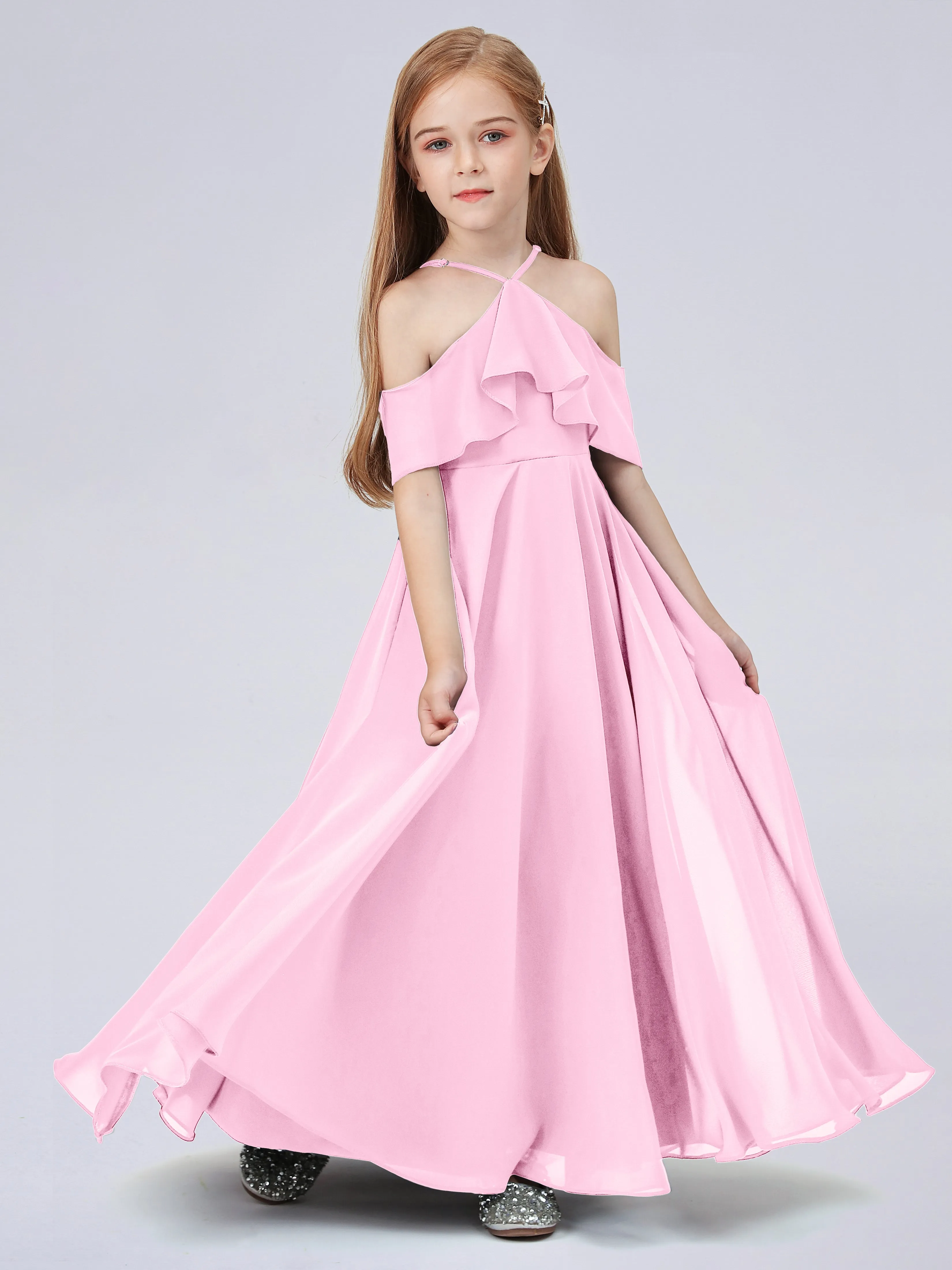 Off Shoulder Chiffon Junior Bridesmaid Dress