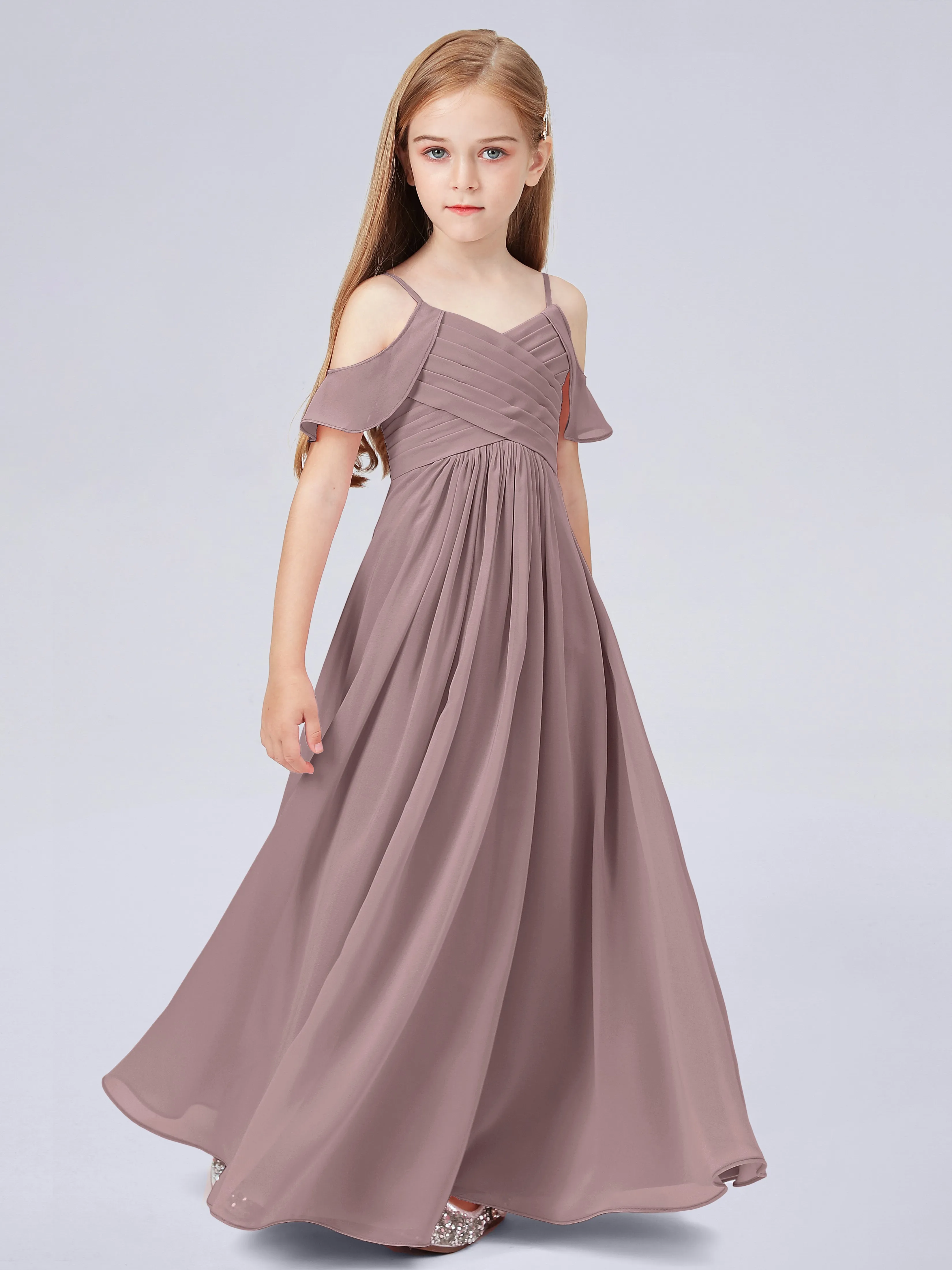 Off Shoulder Chiffon Junior Bridesmaid Dress