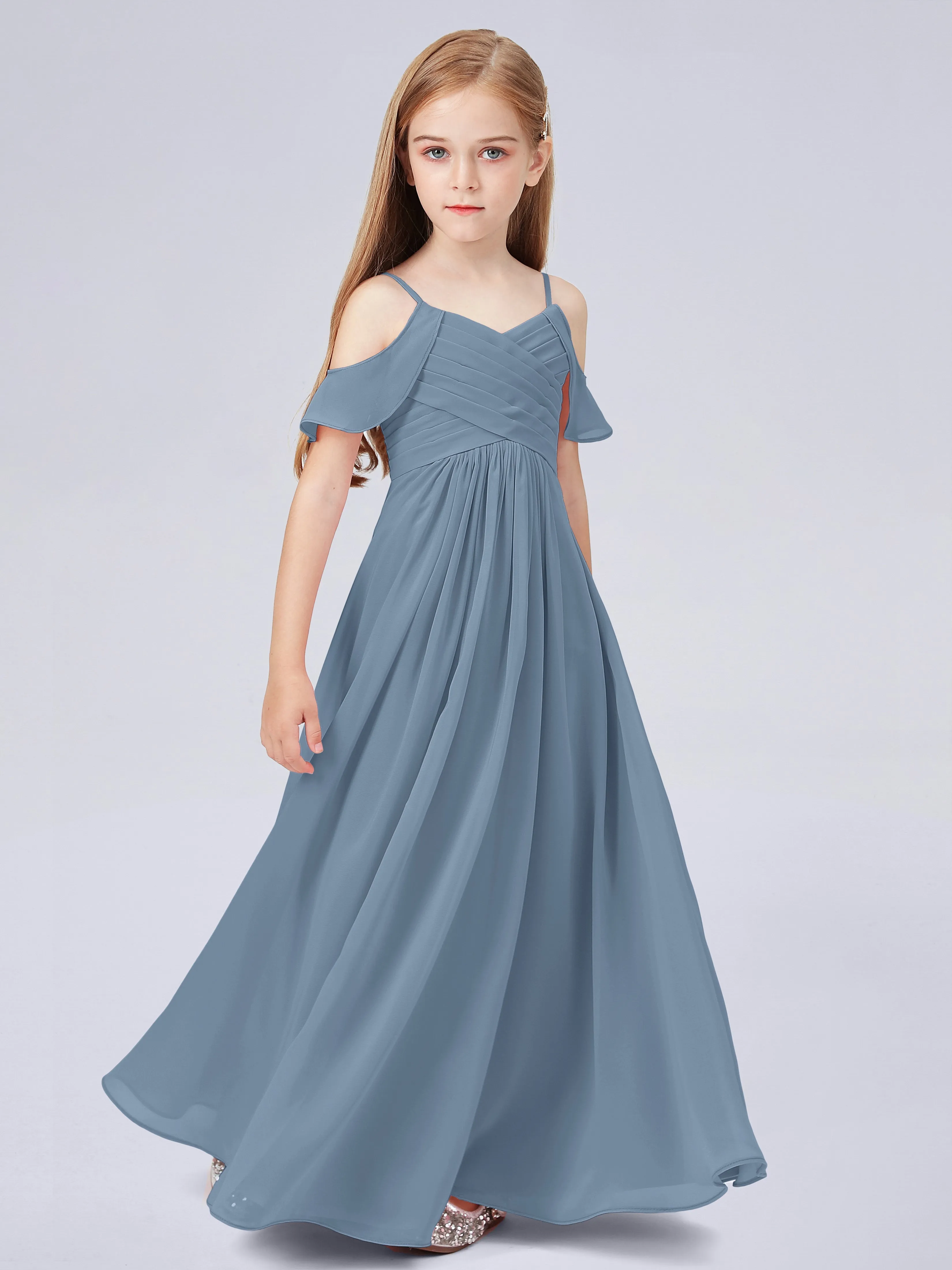 Off Shoulder Chiffon Junior Bridesmaid Dress