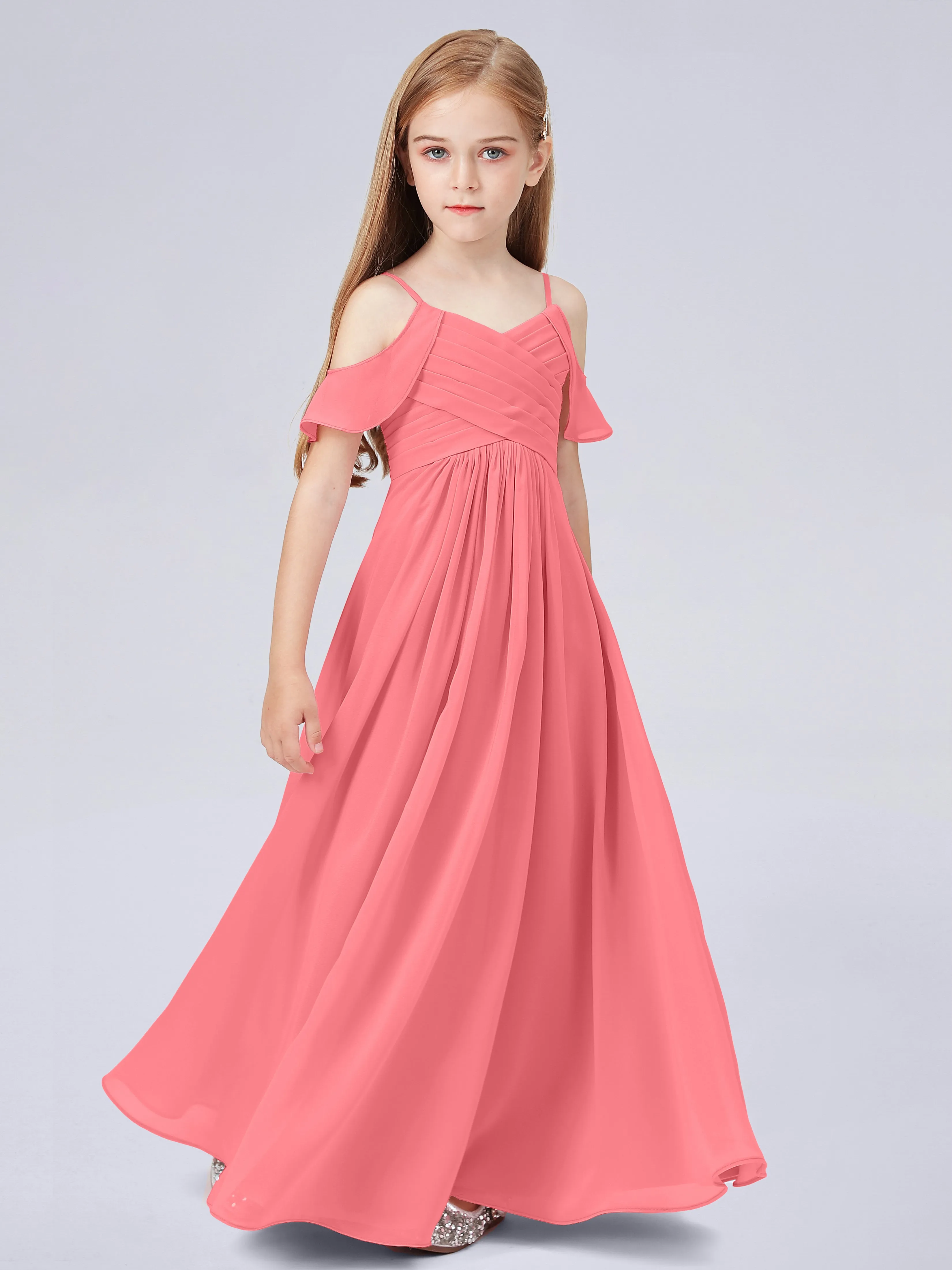 Off Shoulder Chiffon Junior Bridesmaid Dress