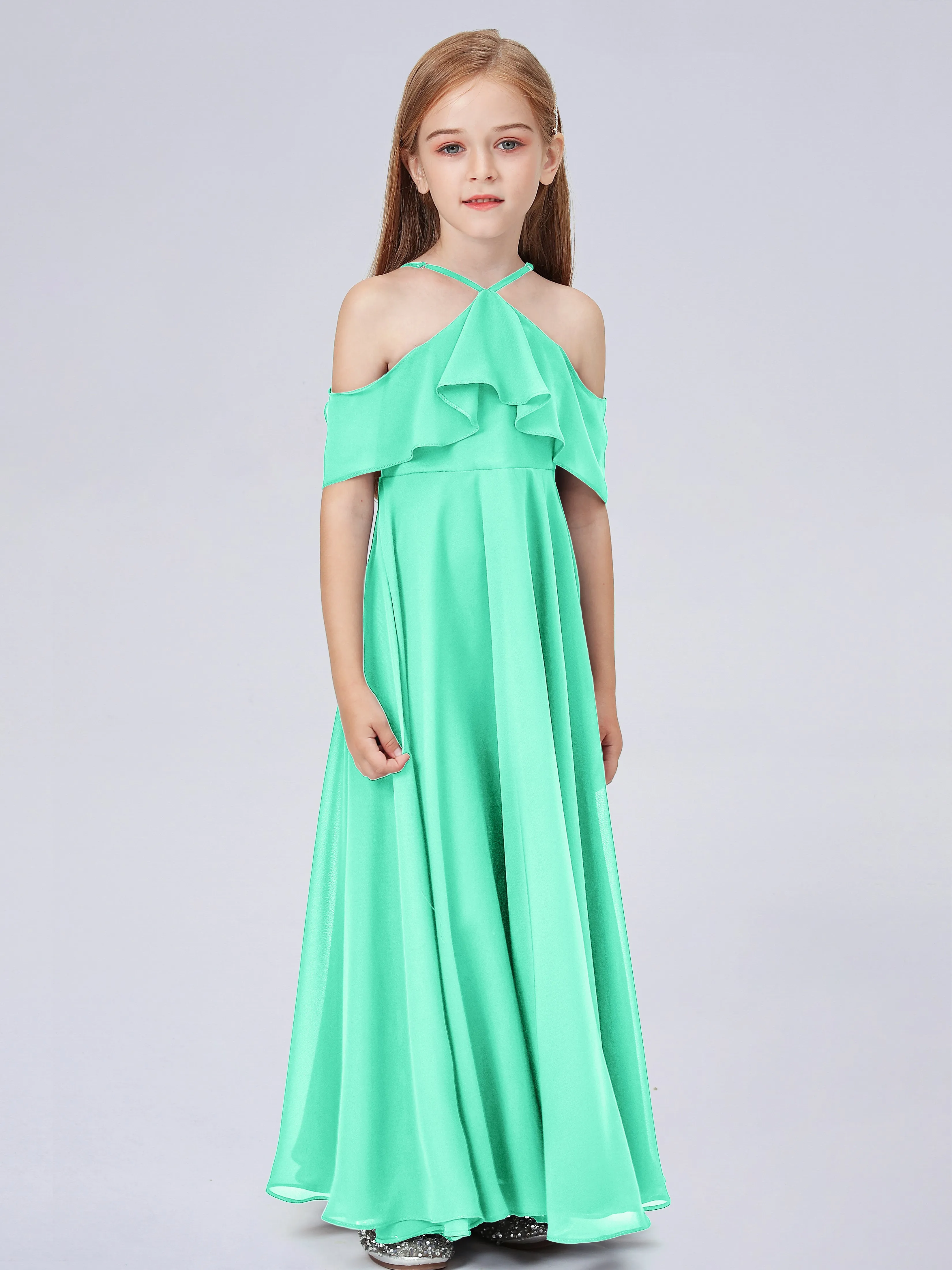 Off Shoulder Chiffon Junior Bridesmaid Dress