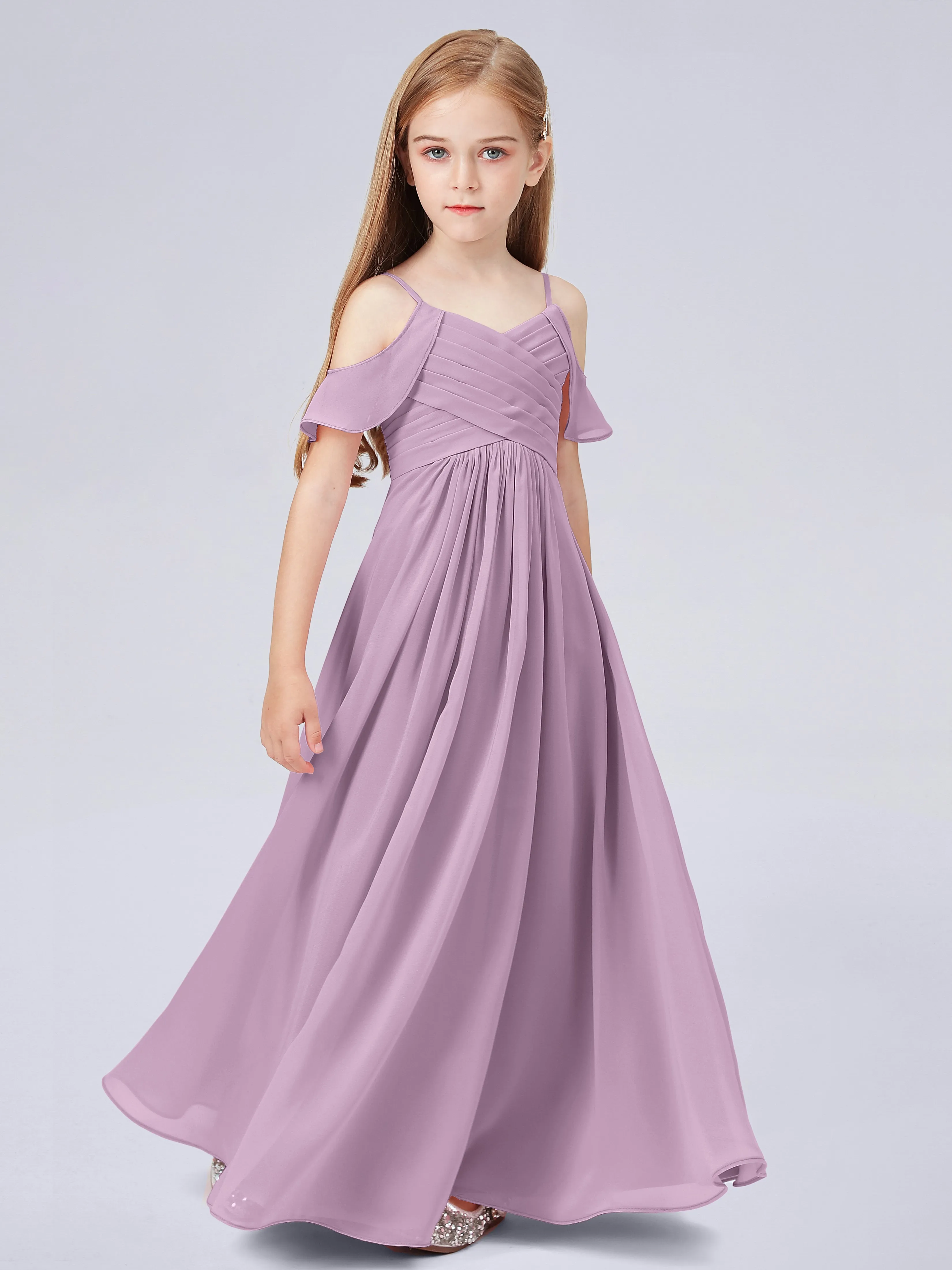 Off Shoulder Chiffon Junior Bridesmaid Dress