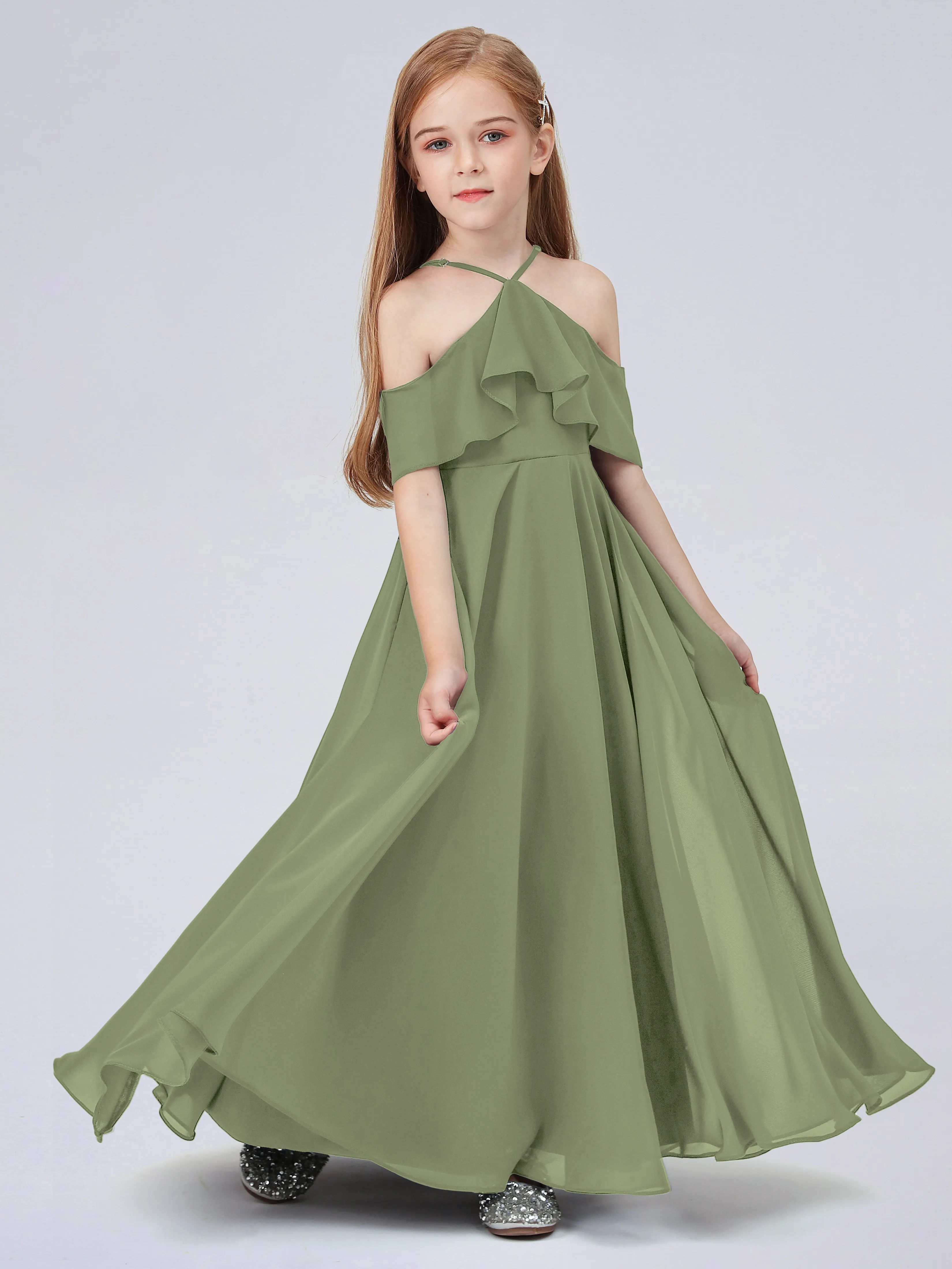 Off Shoulder Chiffon Junior Bridesmaid Dress