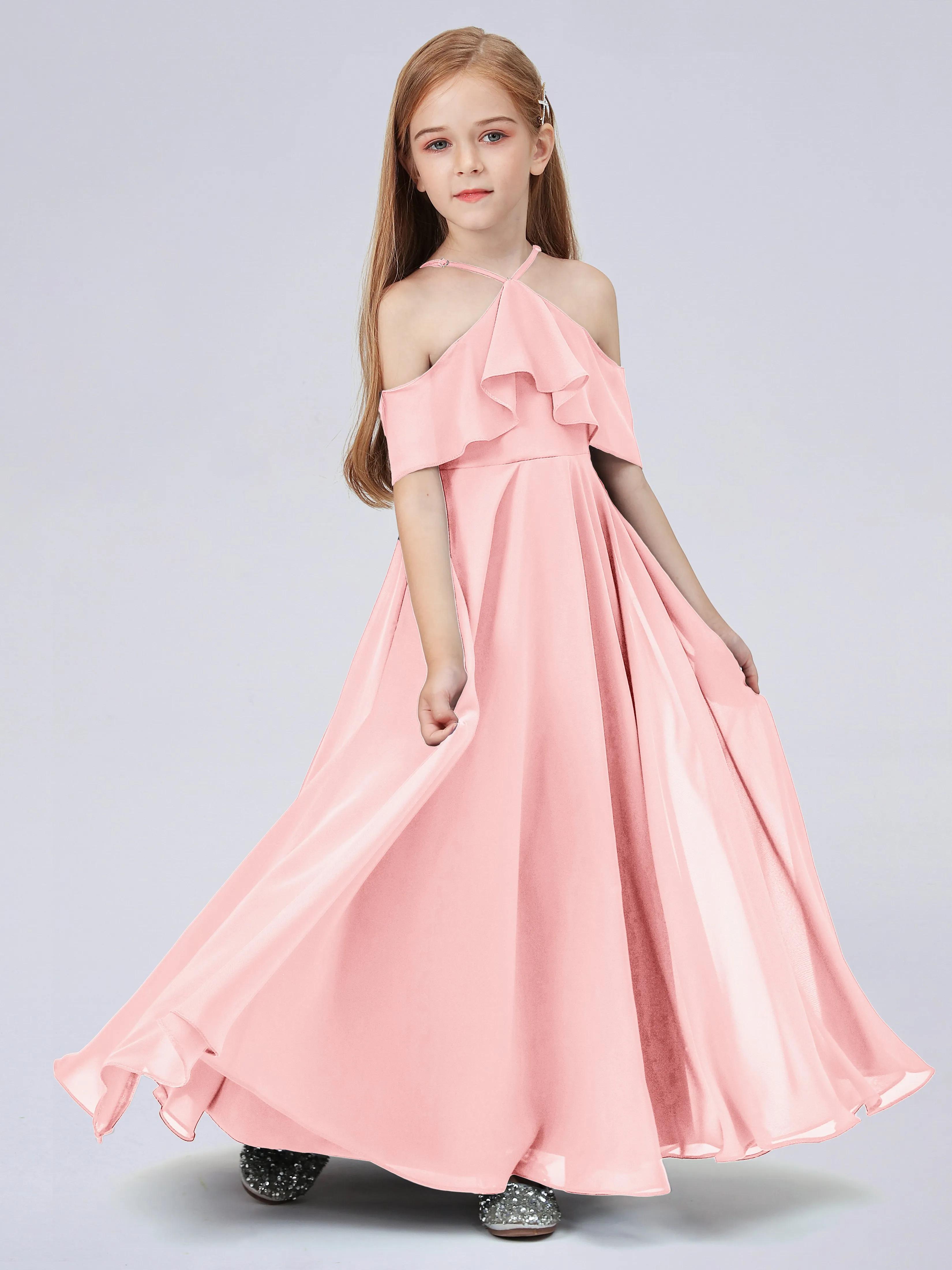 Off Shoulder Chiffon Junior Bridesmaid Dress