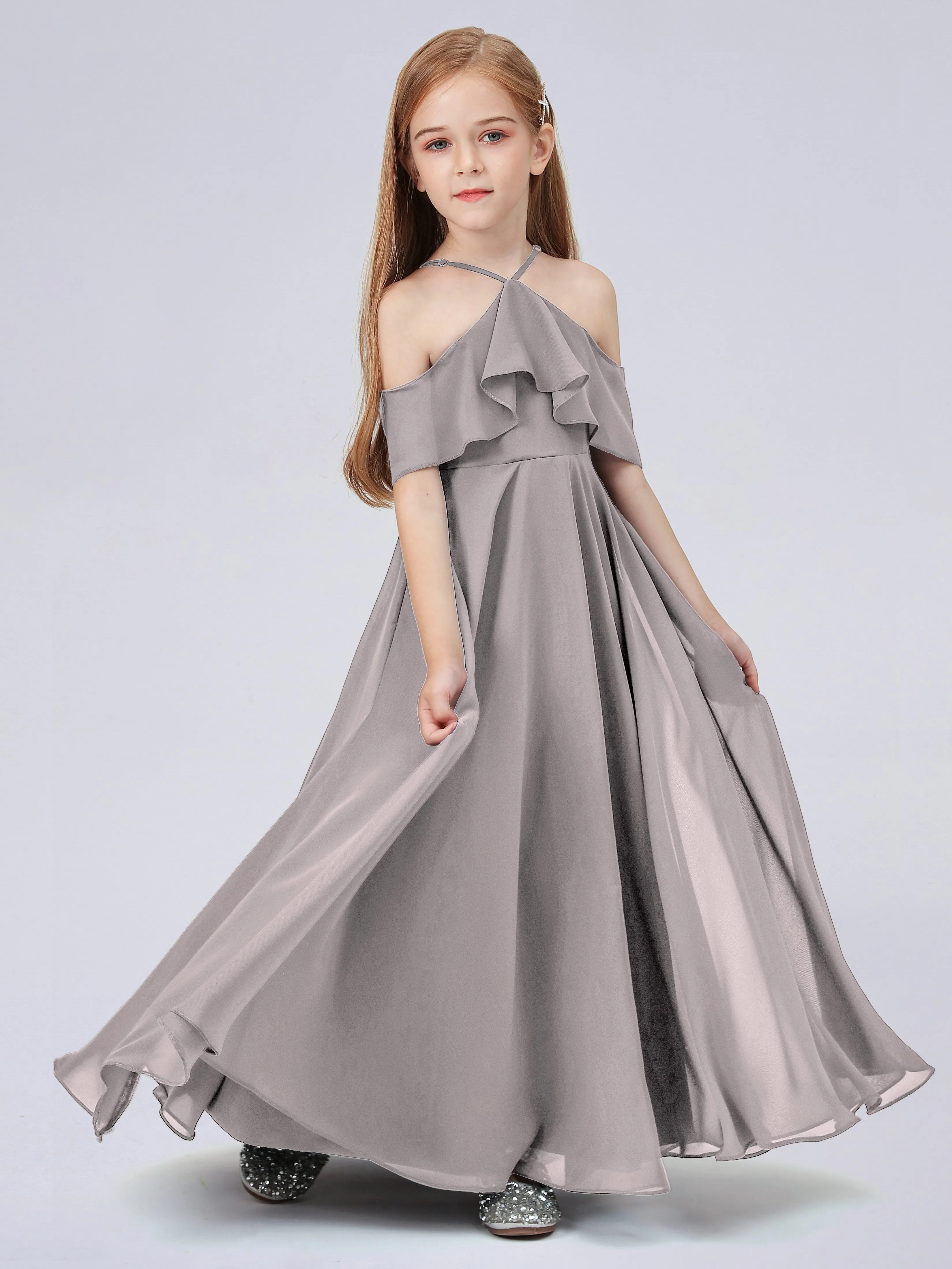 Off Shoulder Chiffon Junior Bridesmaid Dress