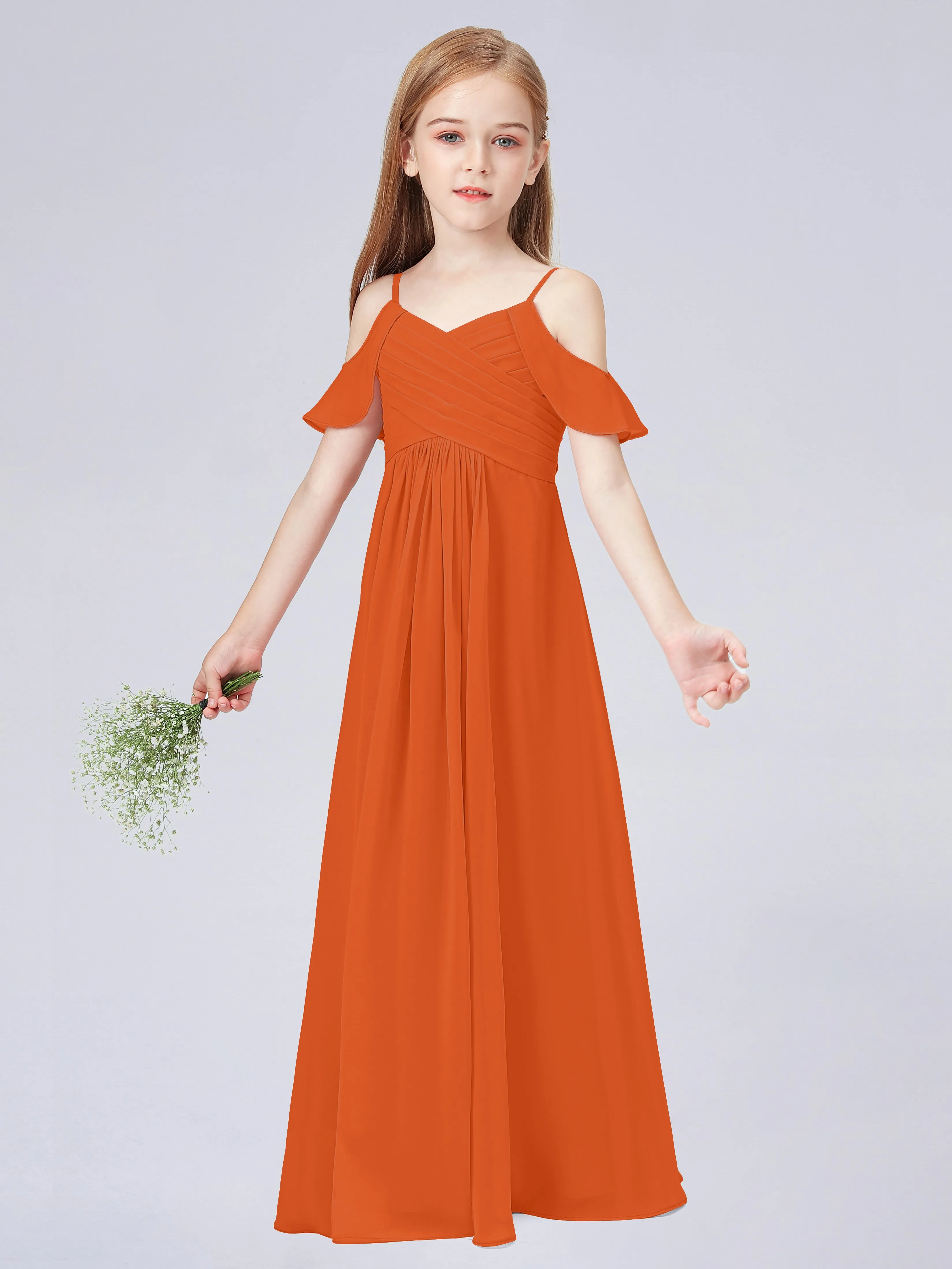 Off Shoulder Chiffon Junior Bridesmaid Dress