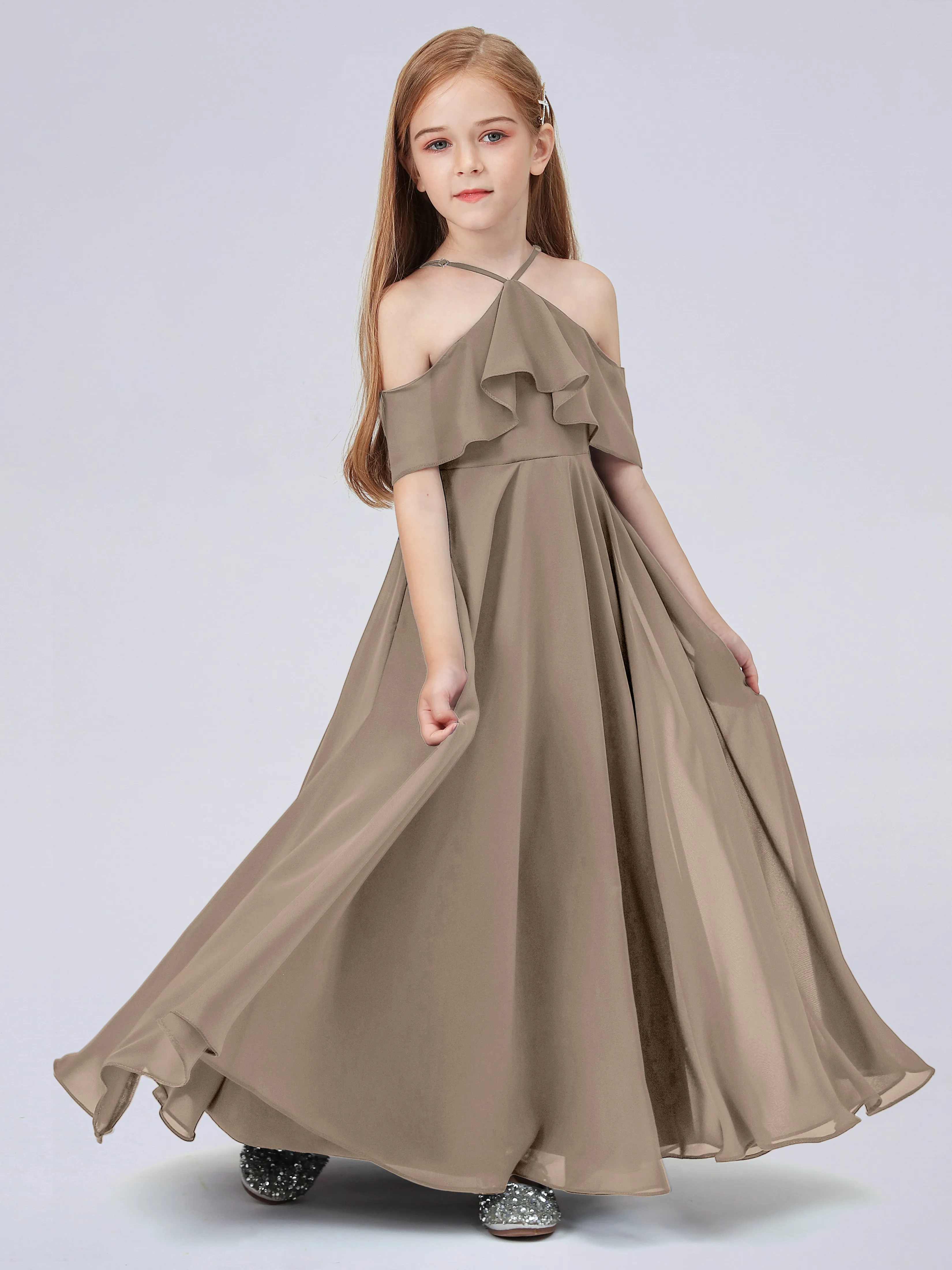 Off Shoulder Chiffon Junior Bridesmaid Dress