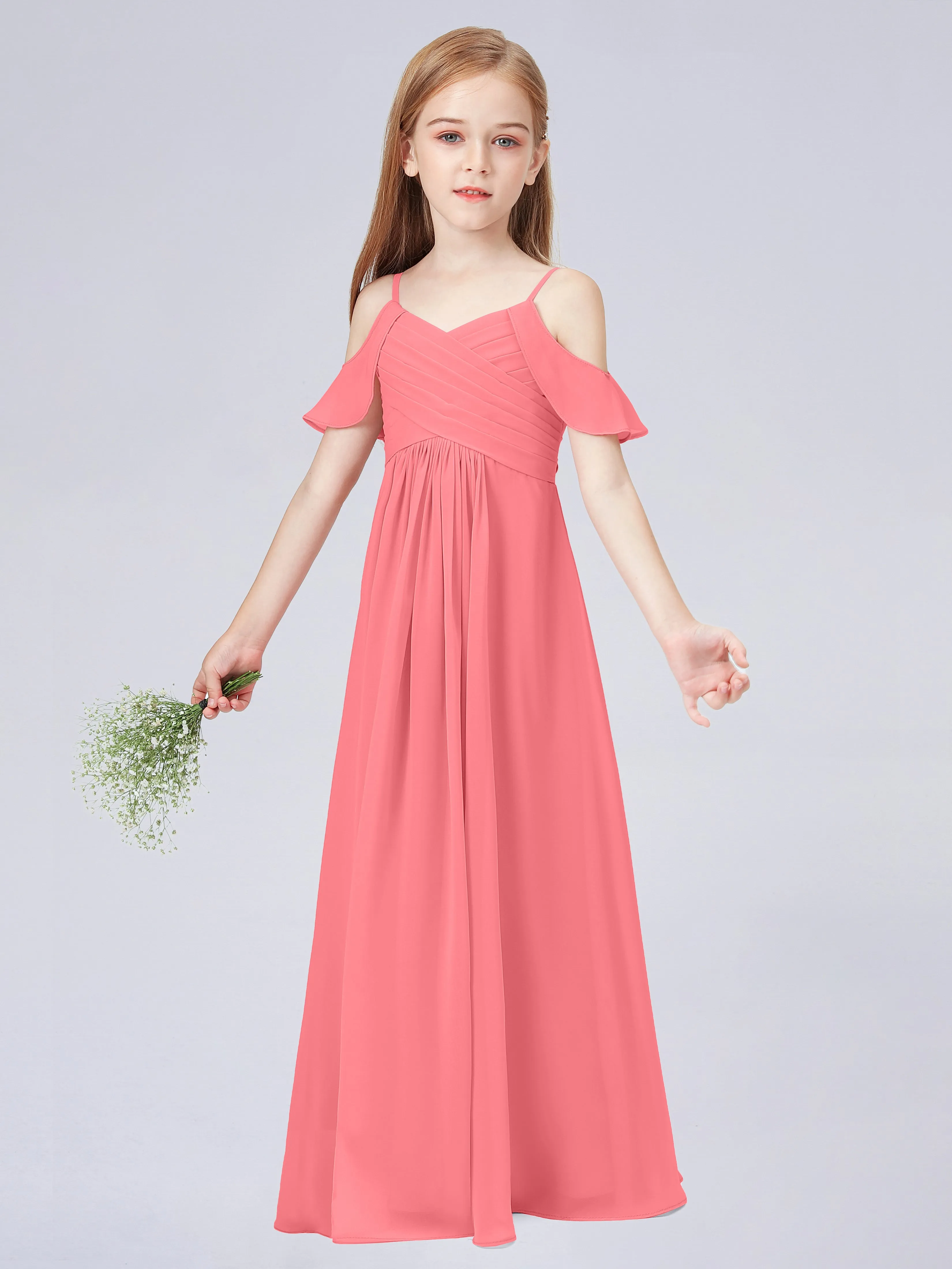 Off Shoulder Chiffon Junior Bridesmaid Dress