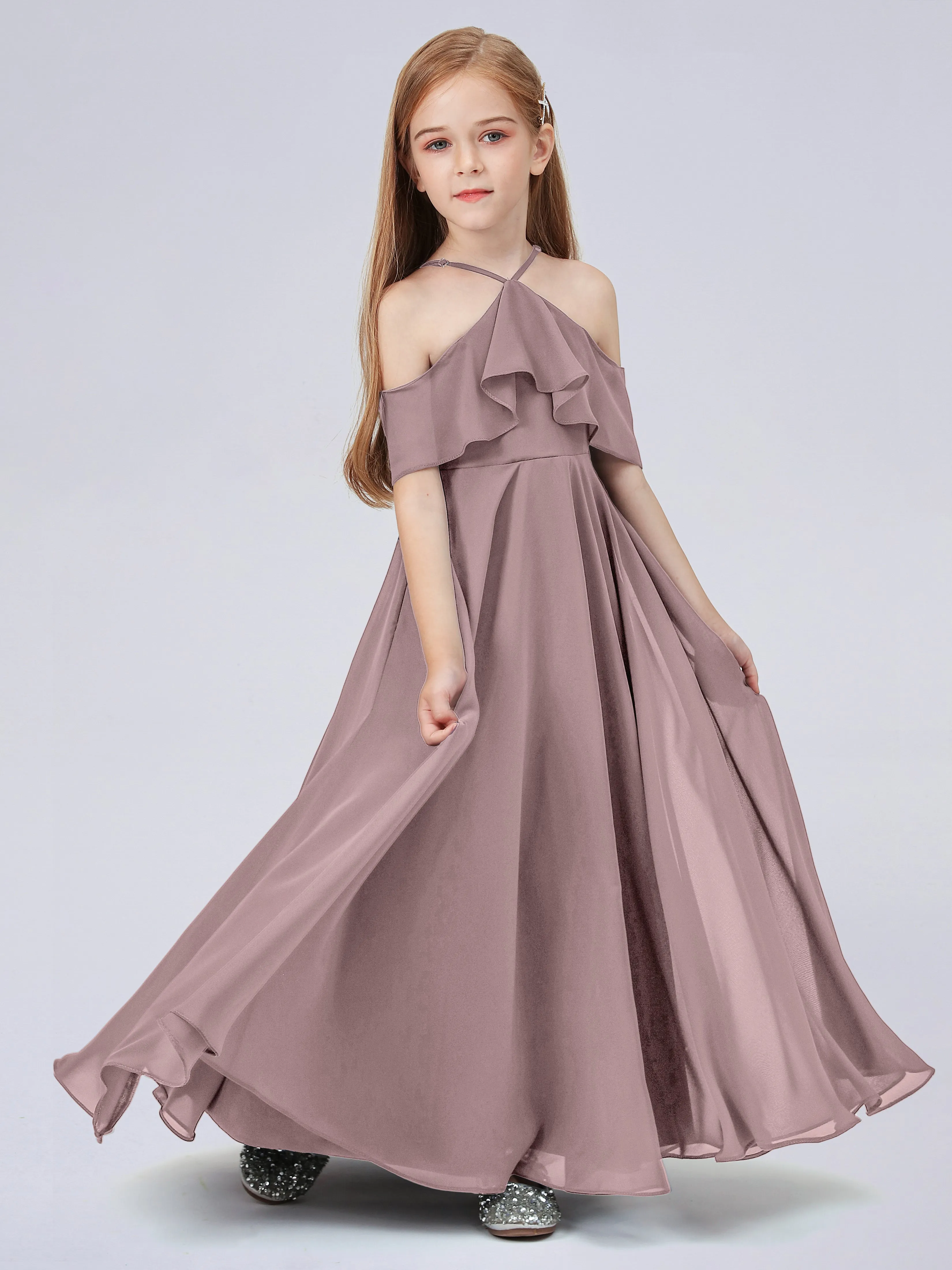 Off Shoulder Chiffon Junior Bridesmaid Dress