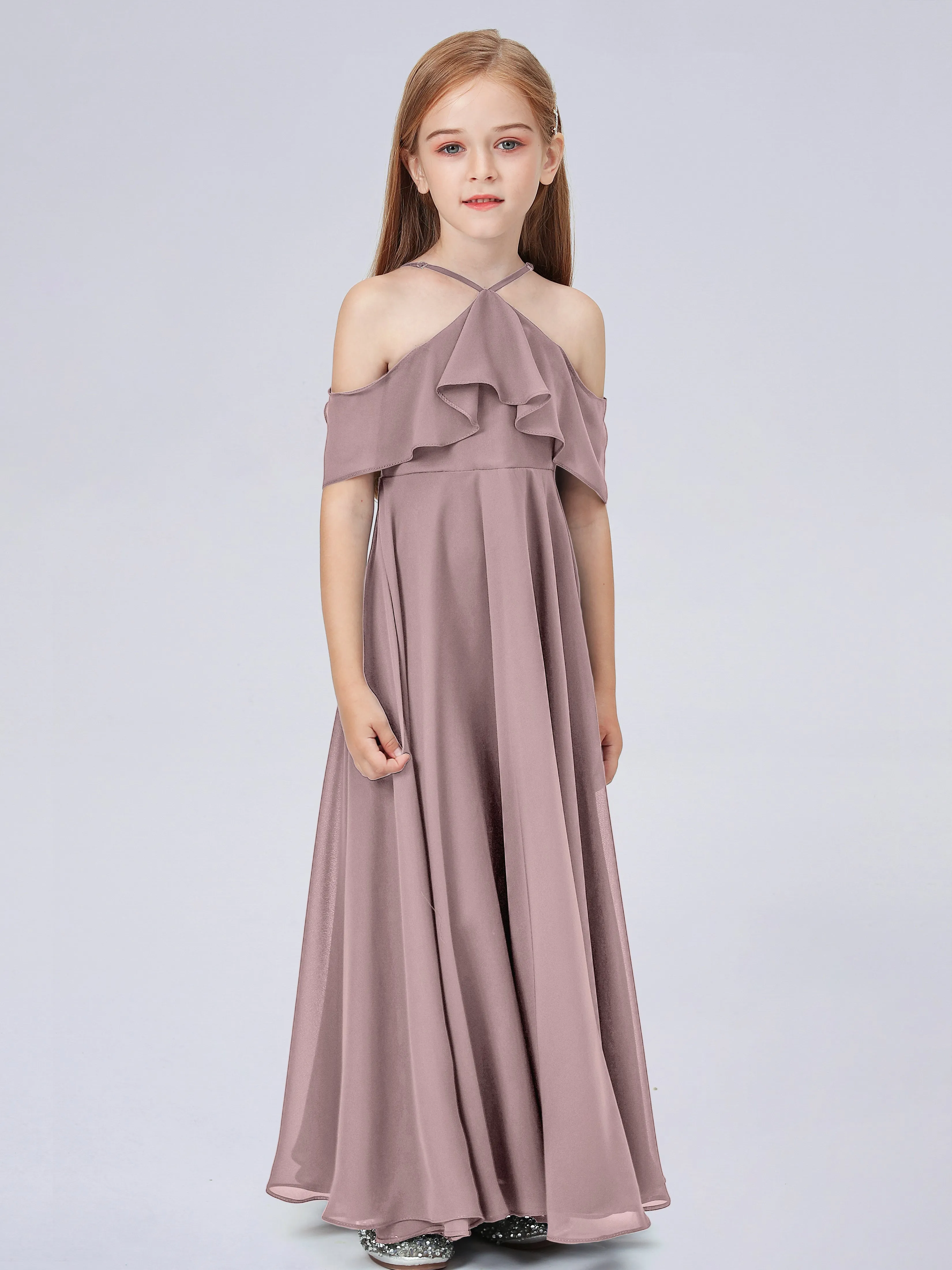 Off Shoulder Chiffon Junior Bridesmaid Dress