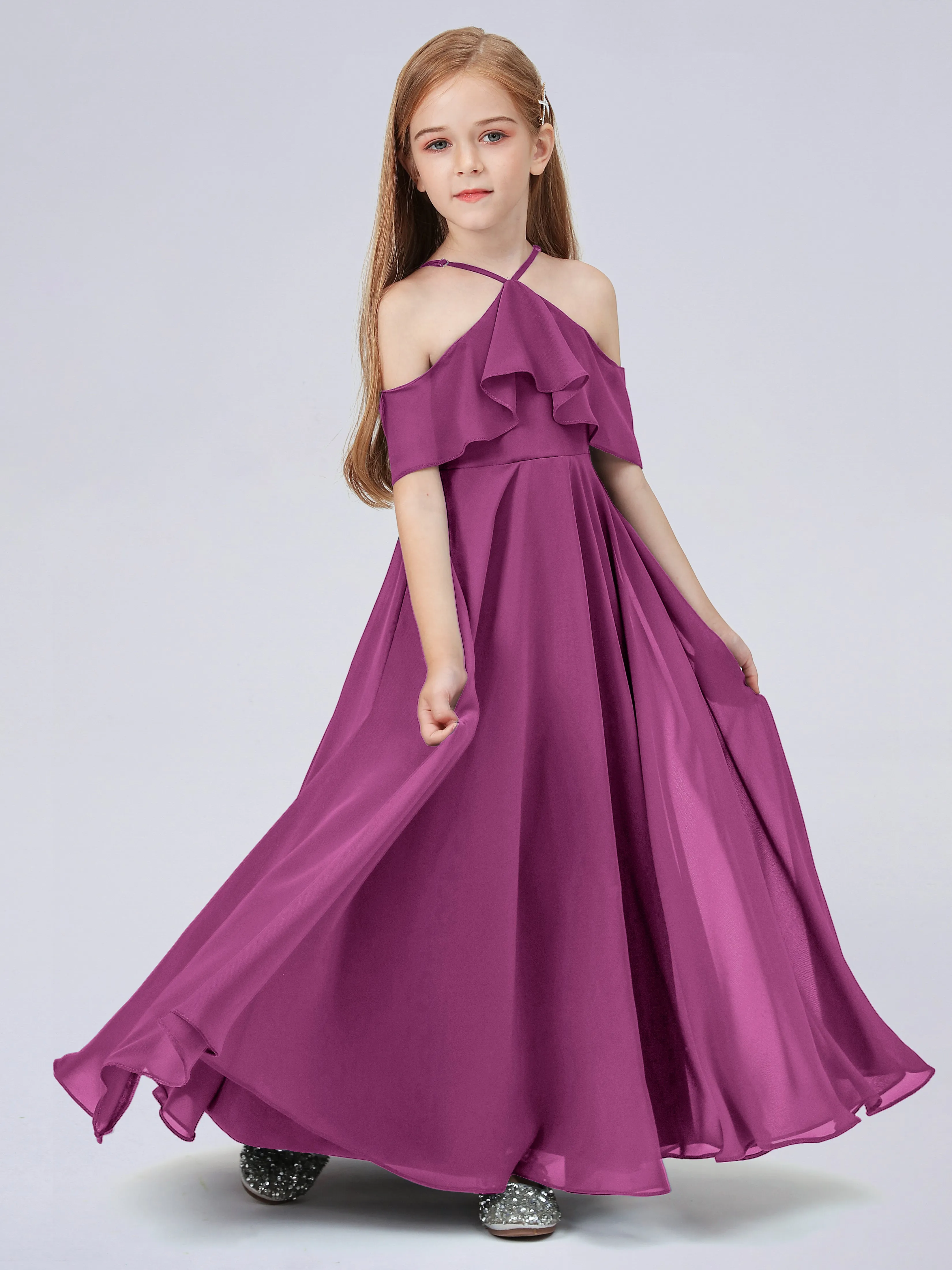 Off Shoulder Chiffon Junior Bridesmaid Dress