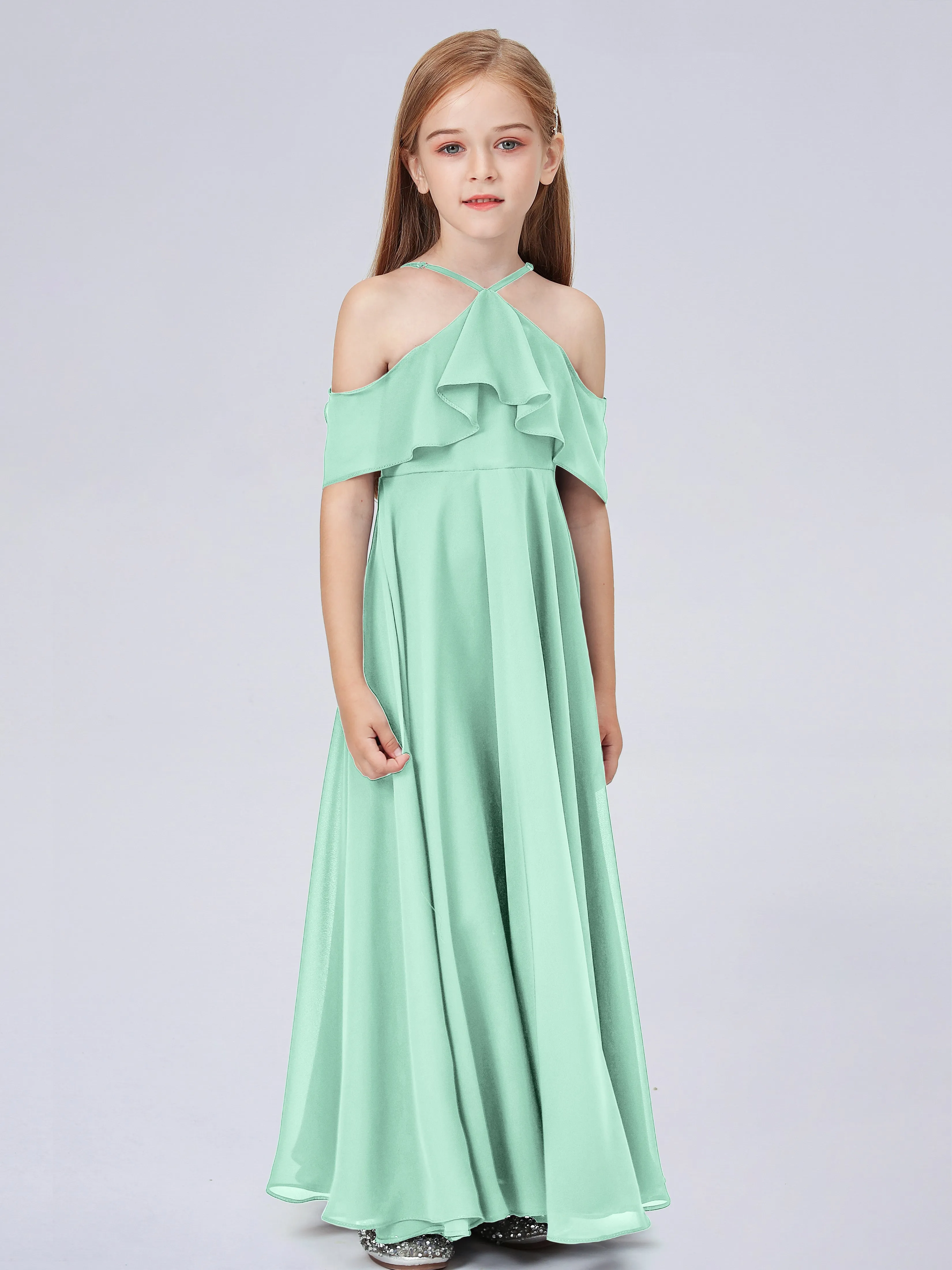 Off Shoulder Chiffon Junior Bridesmaid Dress