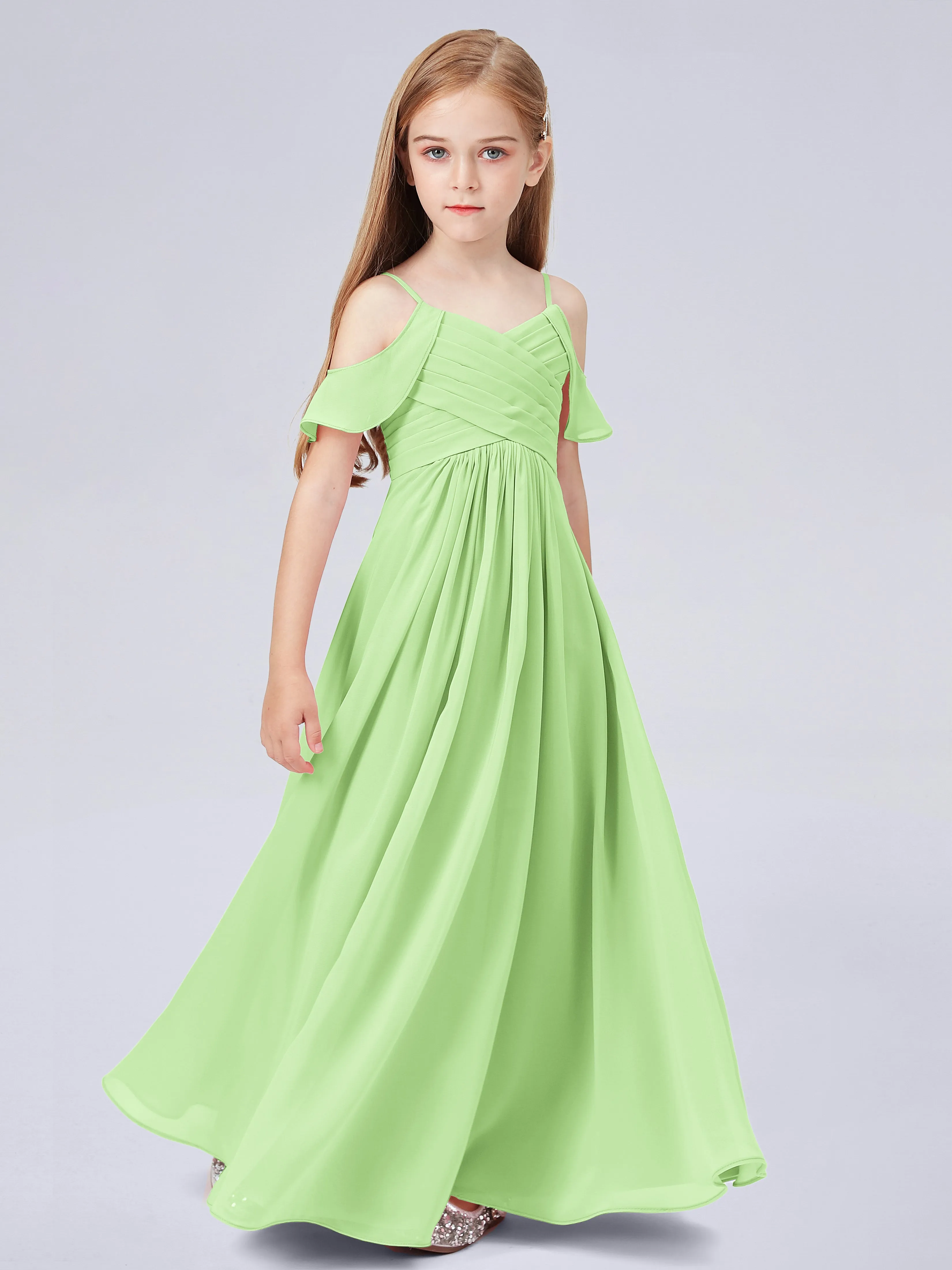 Off Shoulder Chiffon Junior Bridesmaid Dress