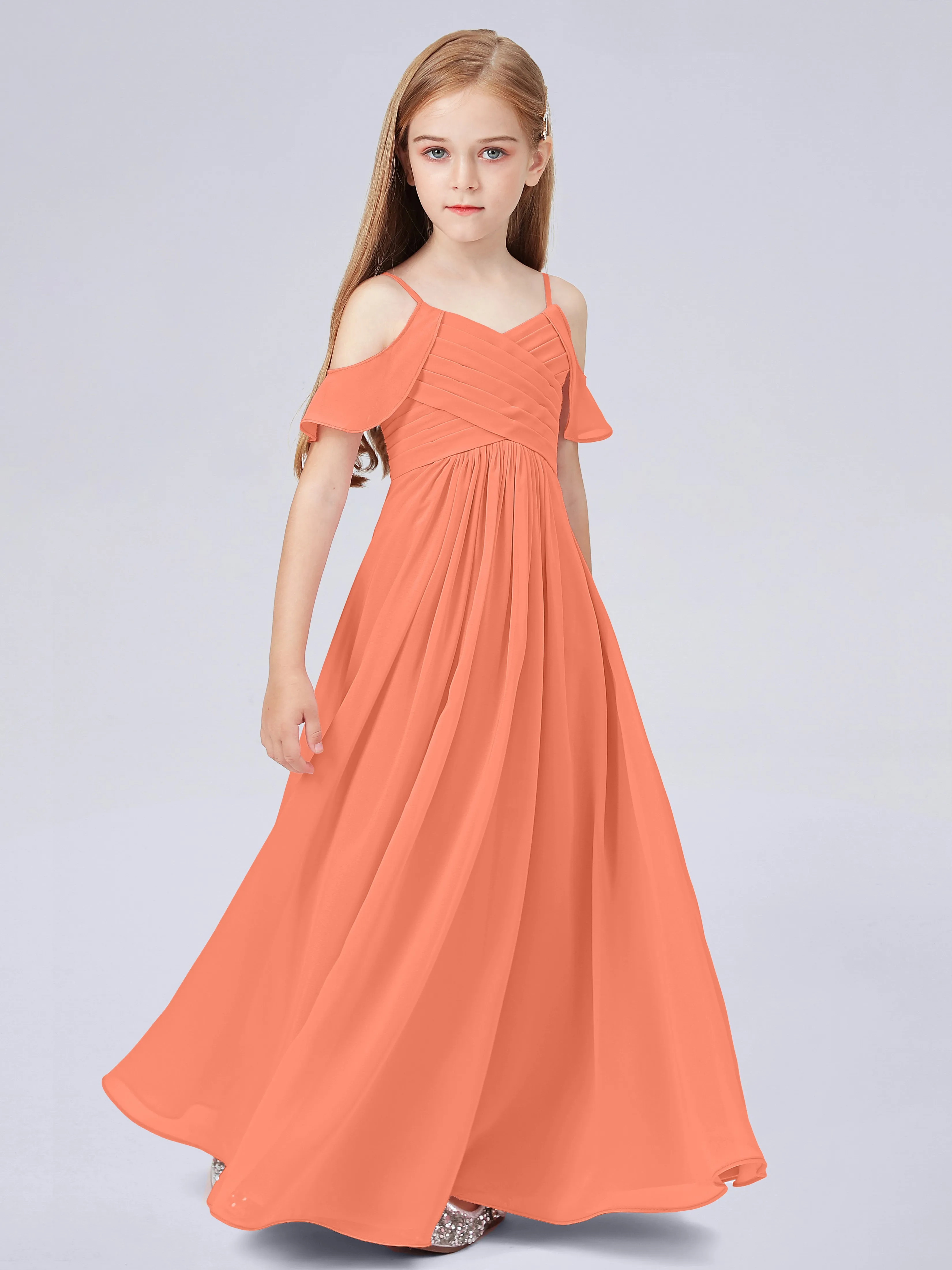 Off Shoulder Chiffon Junior Bridesmaid Dress