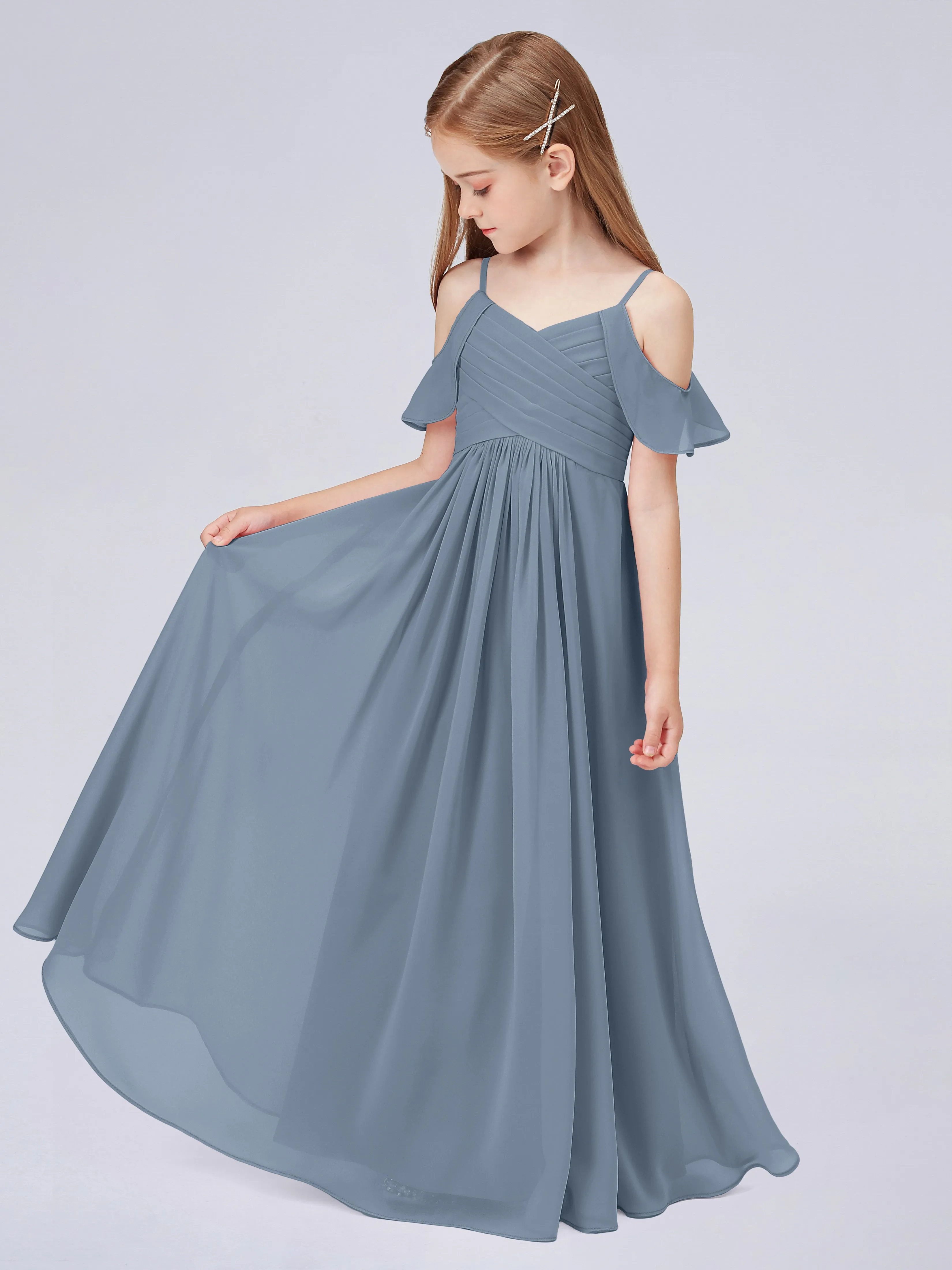 Off Shoulder Chiffon Junior Bridesmaid Dress