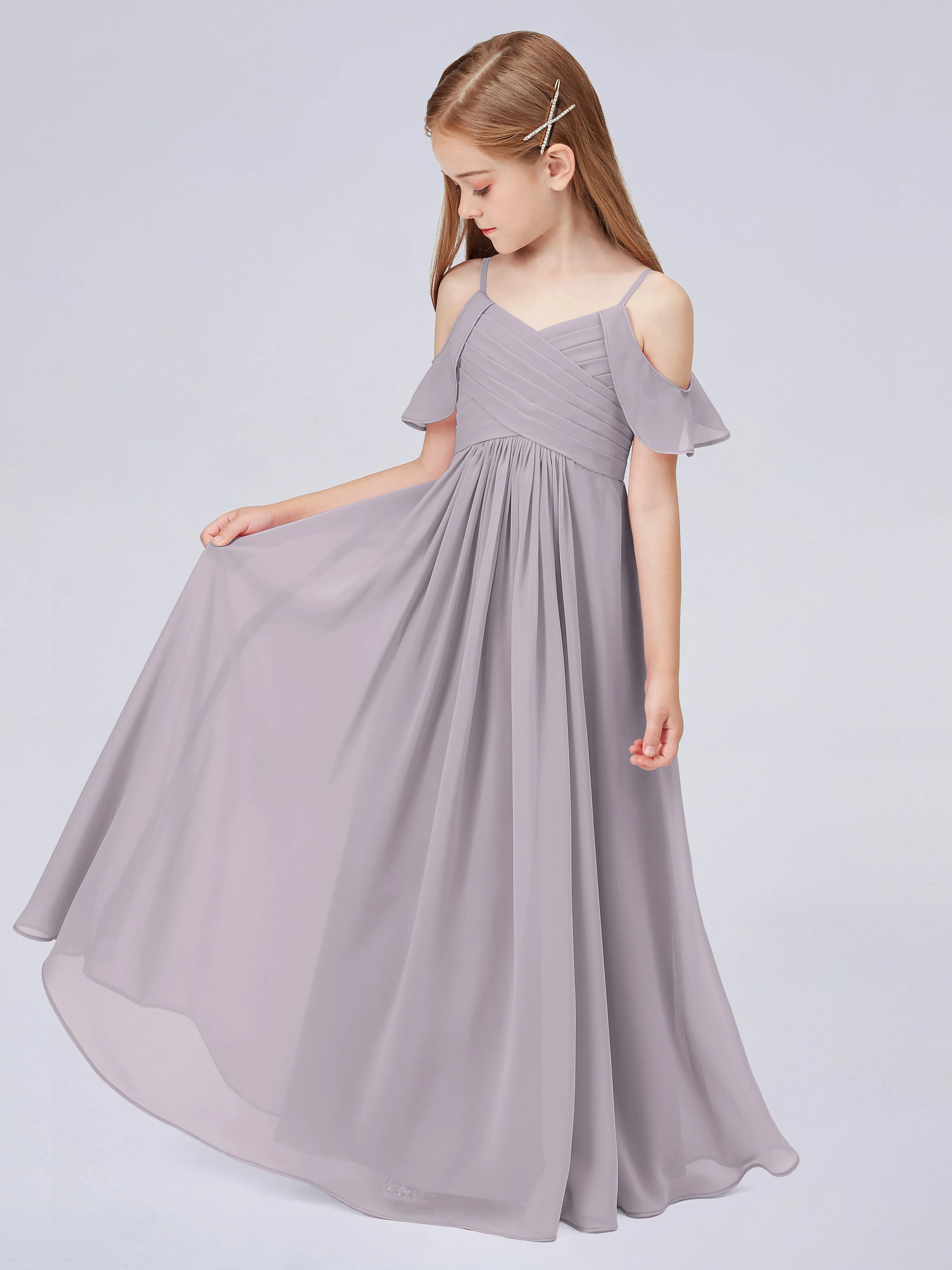 Off Shoulder Chiffon Junior Bridesmaid Dress