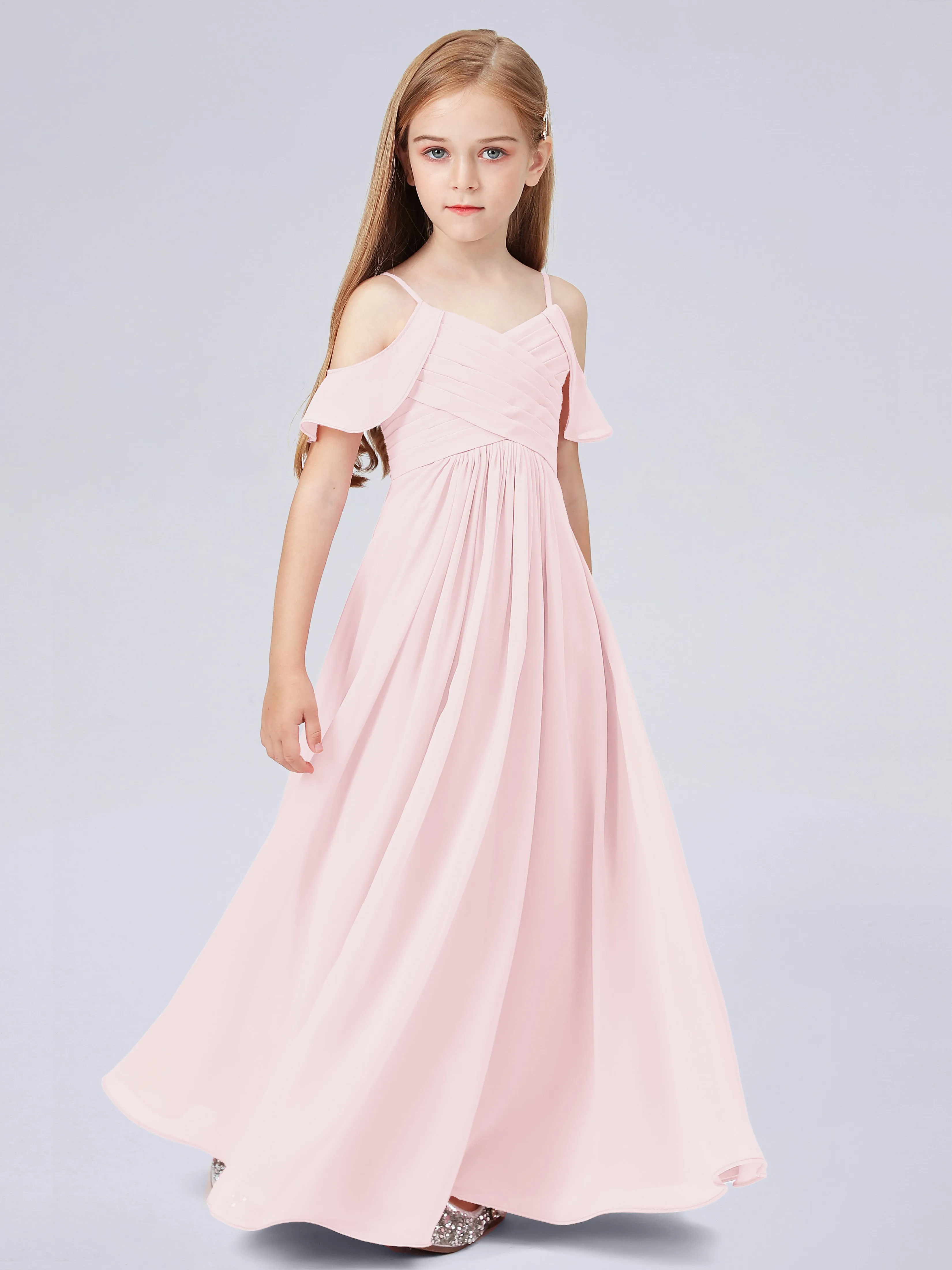 Off Shoulder Chiffon Junior Bridesmaid Dress