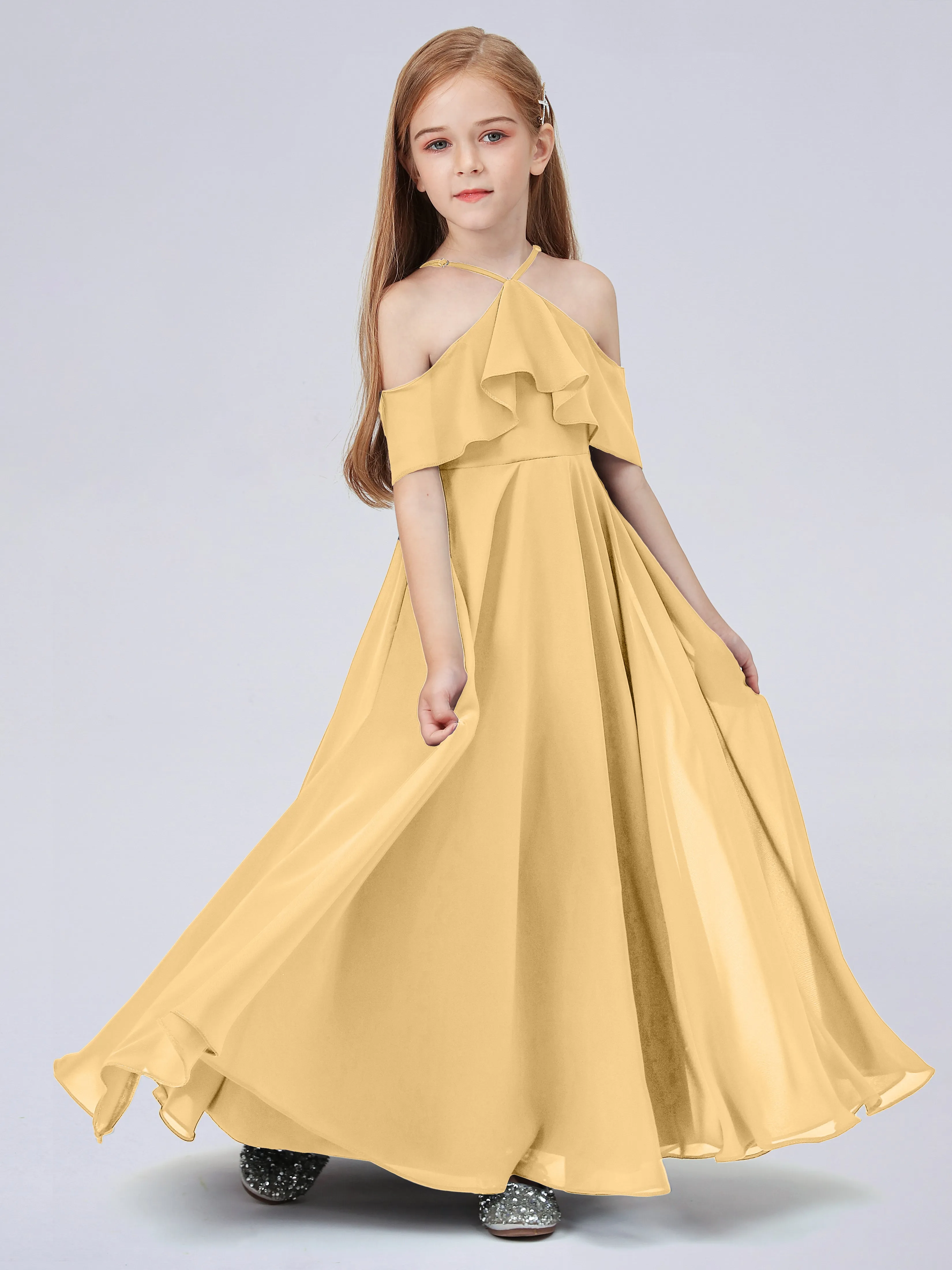 Off Shoulder Chiffon Junior Bridesmaid Dress