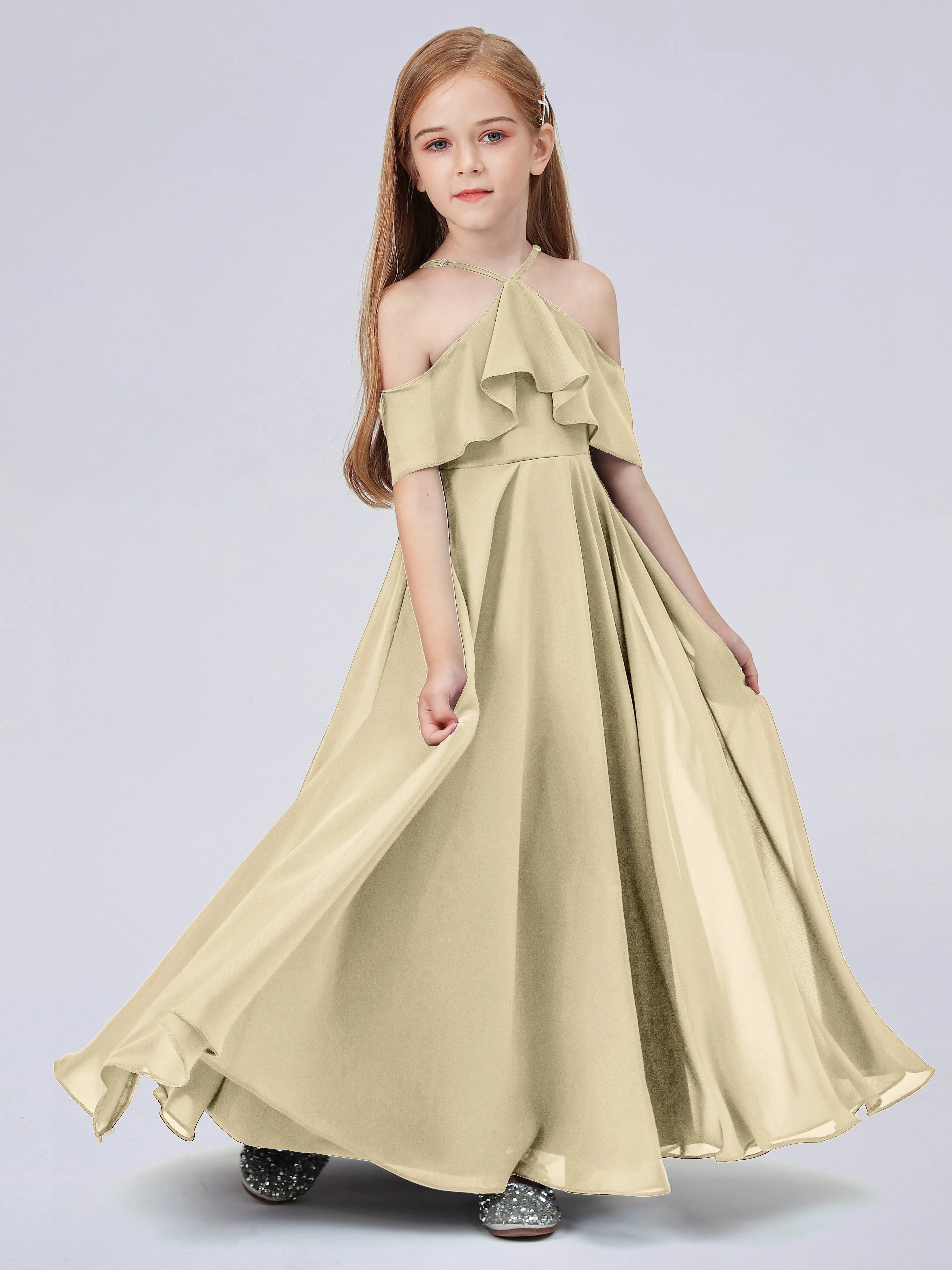 Off Shoulder Chiffon Junior Bridesmaid Dress