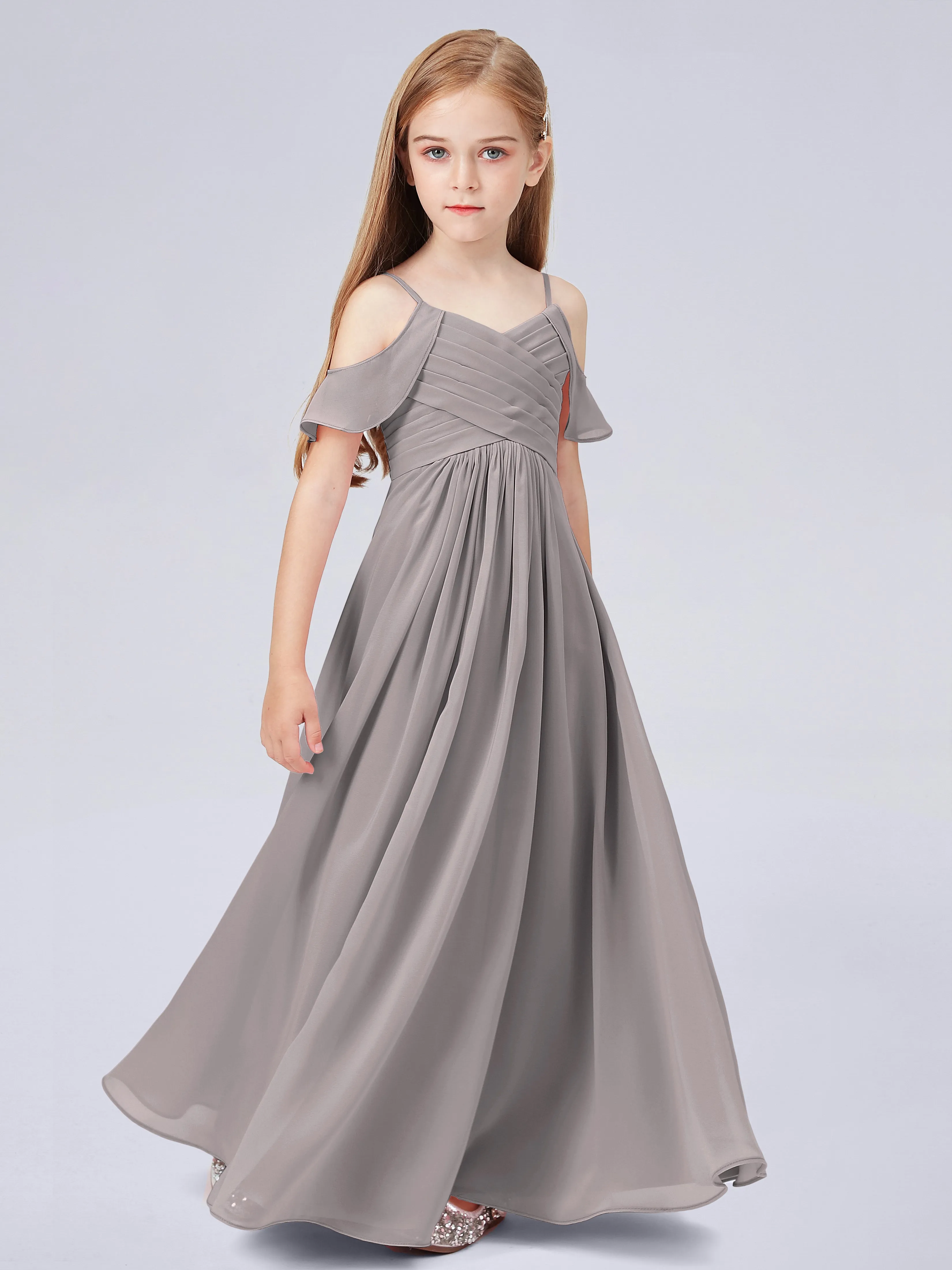 Off Shoulder Chiffon Junior Bridesmaid Dress