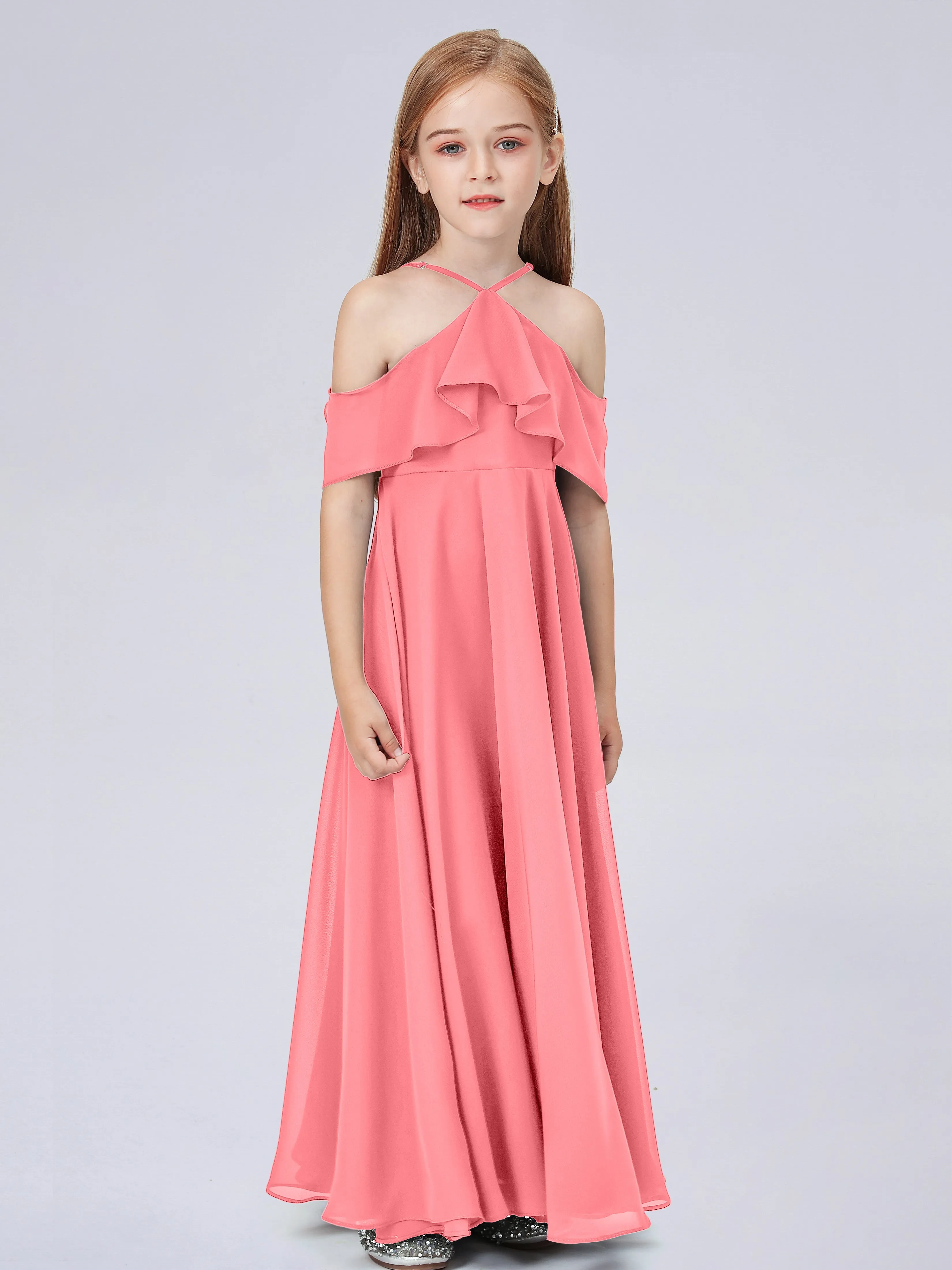 Off Shoulder Chiffon Junior Bridesmaid Dress