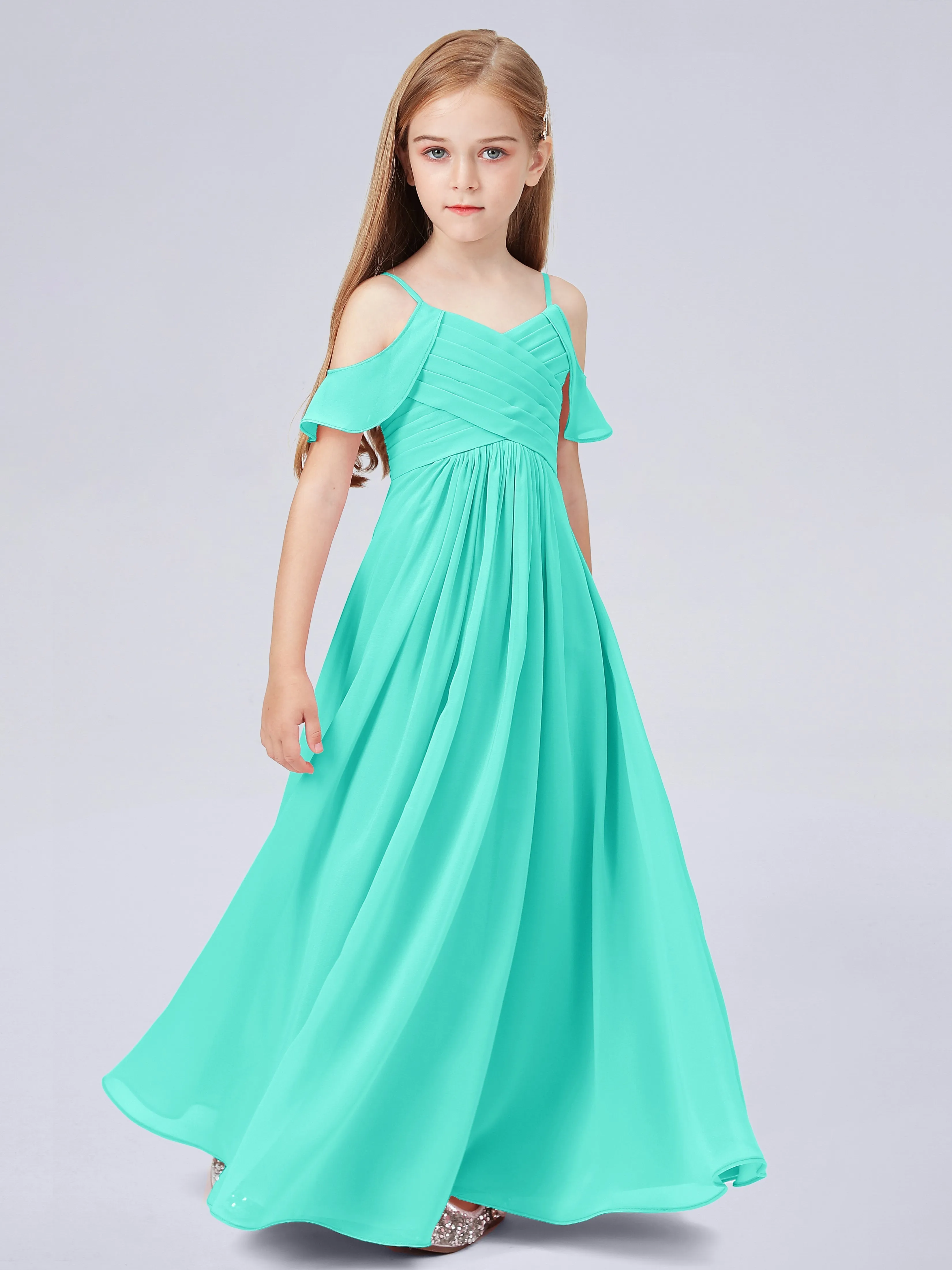 Off Shoulder Chiffon Junior Bridesmaid Dress