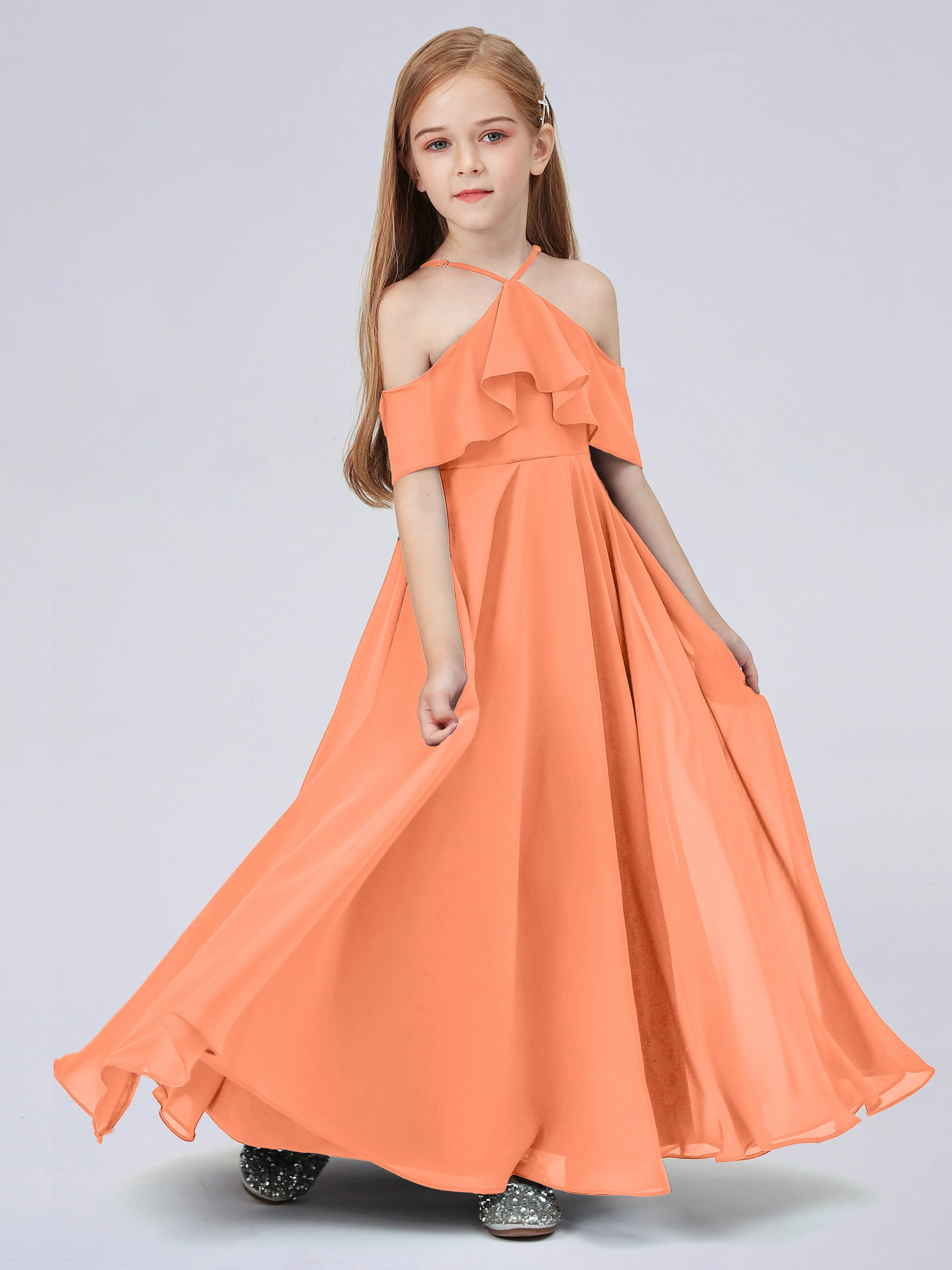 Off Shoulder Chiffon Junior Bridesmaid Dress