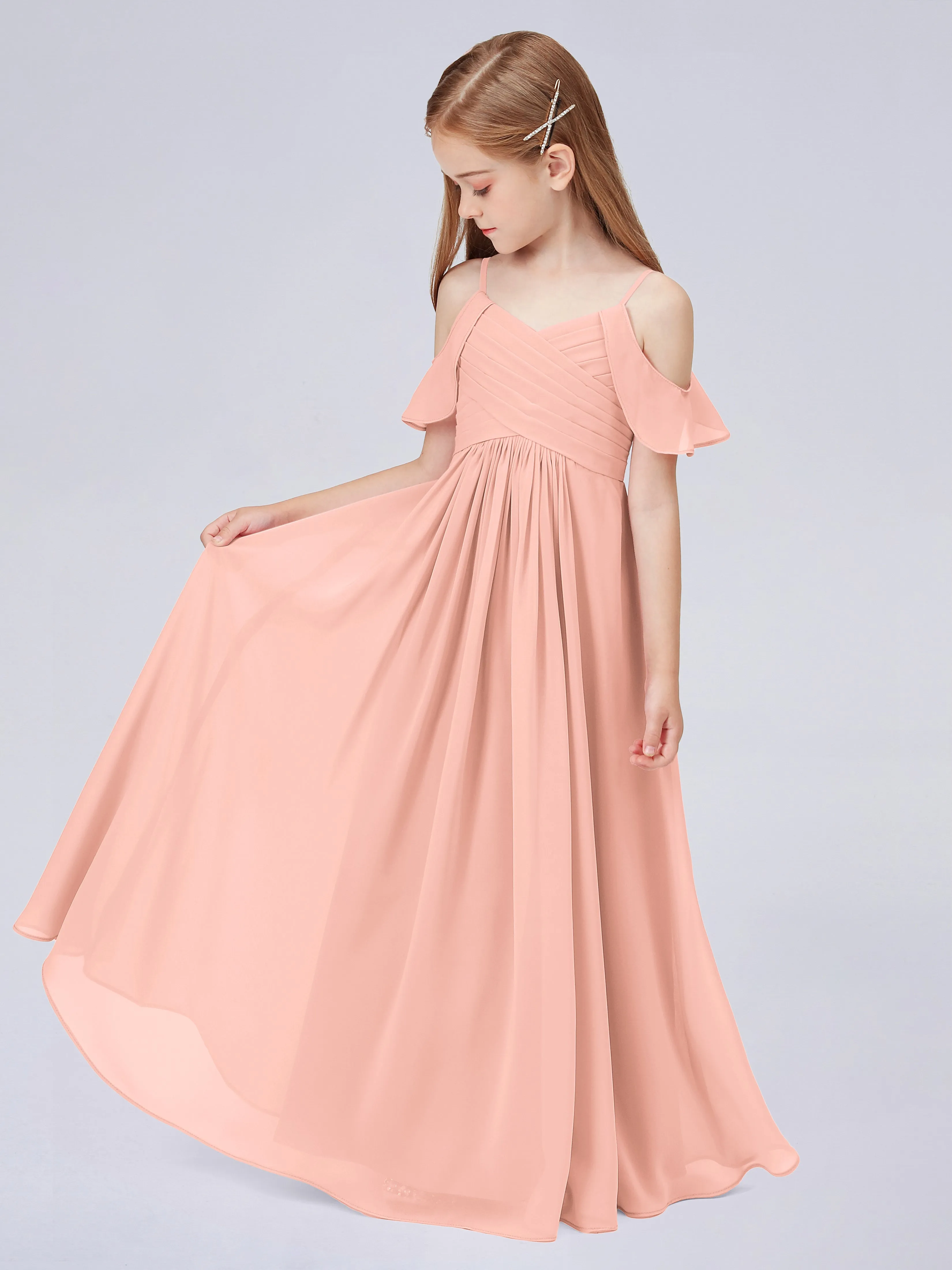 Off Shoulder Chiffon Junior Bridesmaid Dress