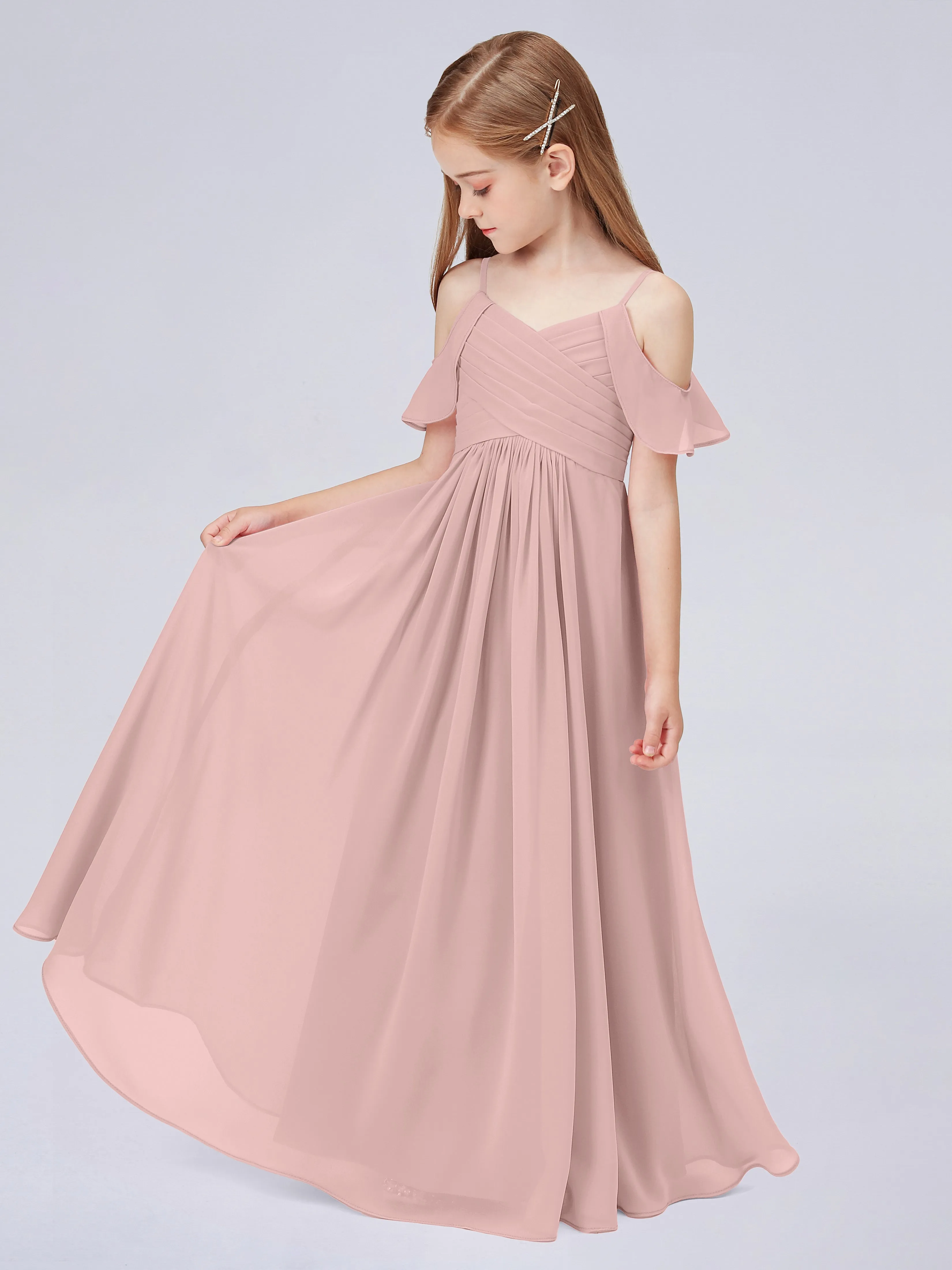 Off Shoulder Chiffon Junior Bridesmaid Dress