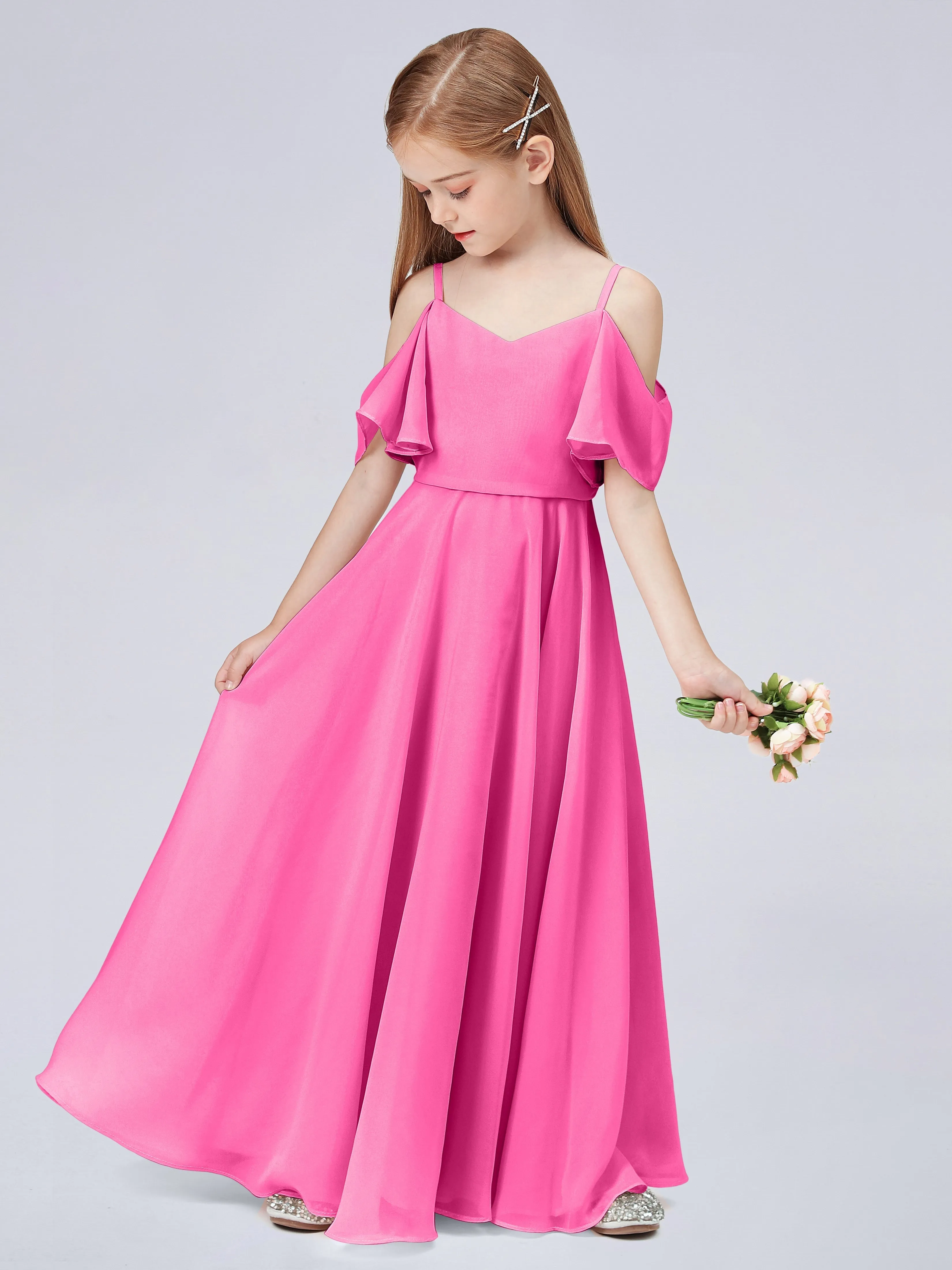 Off Shoulder Junior Bridesmaid Dress with Ruffles