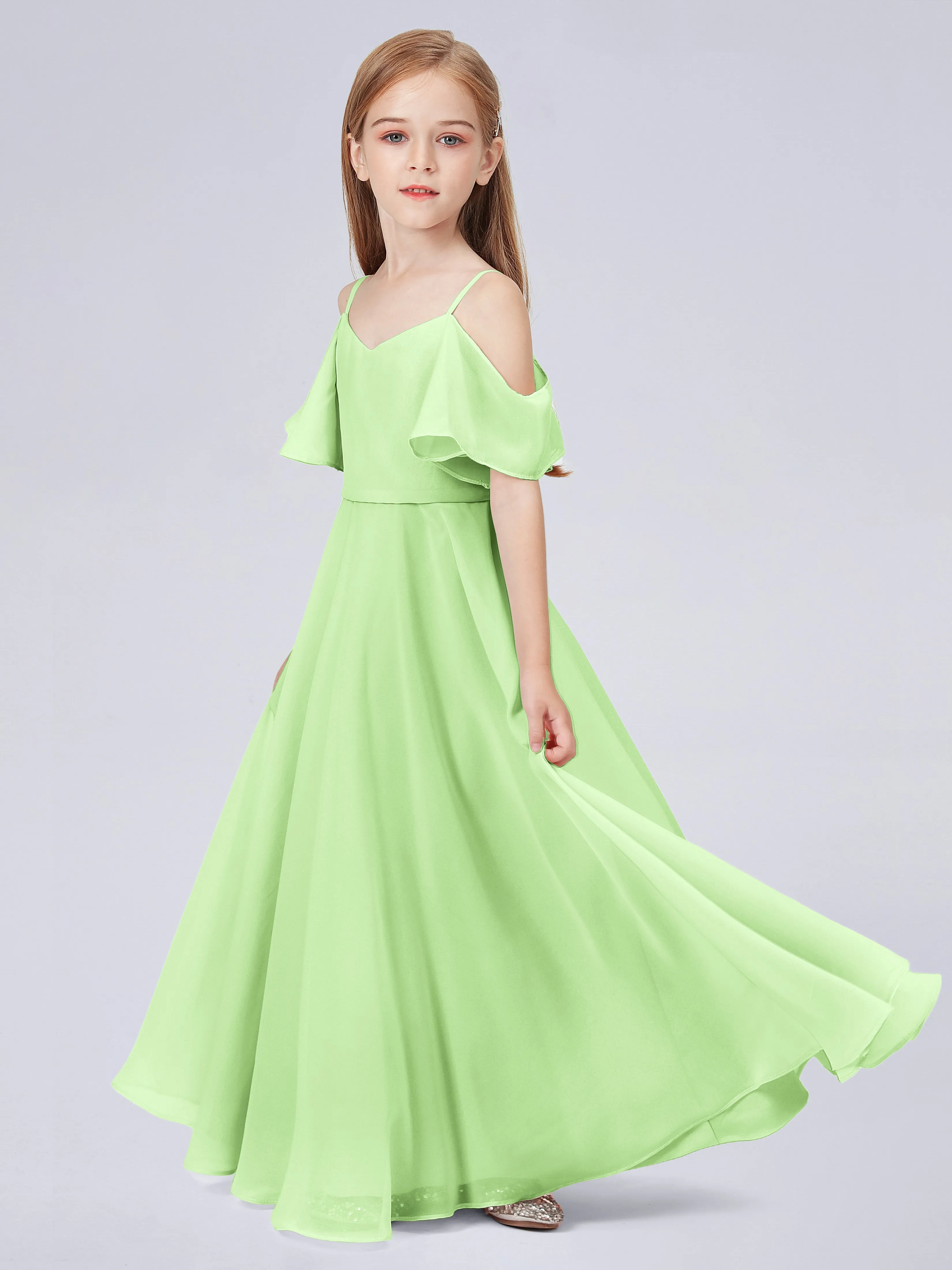 Off Shoulder Junior Bridesmaid Dress with Ruffles