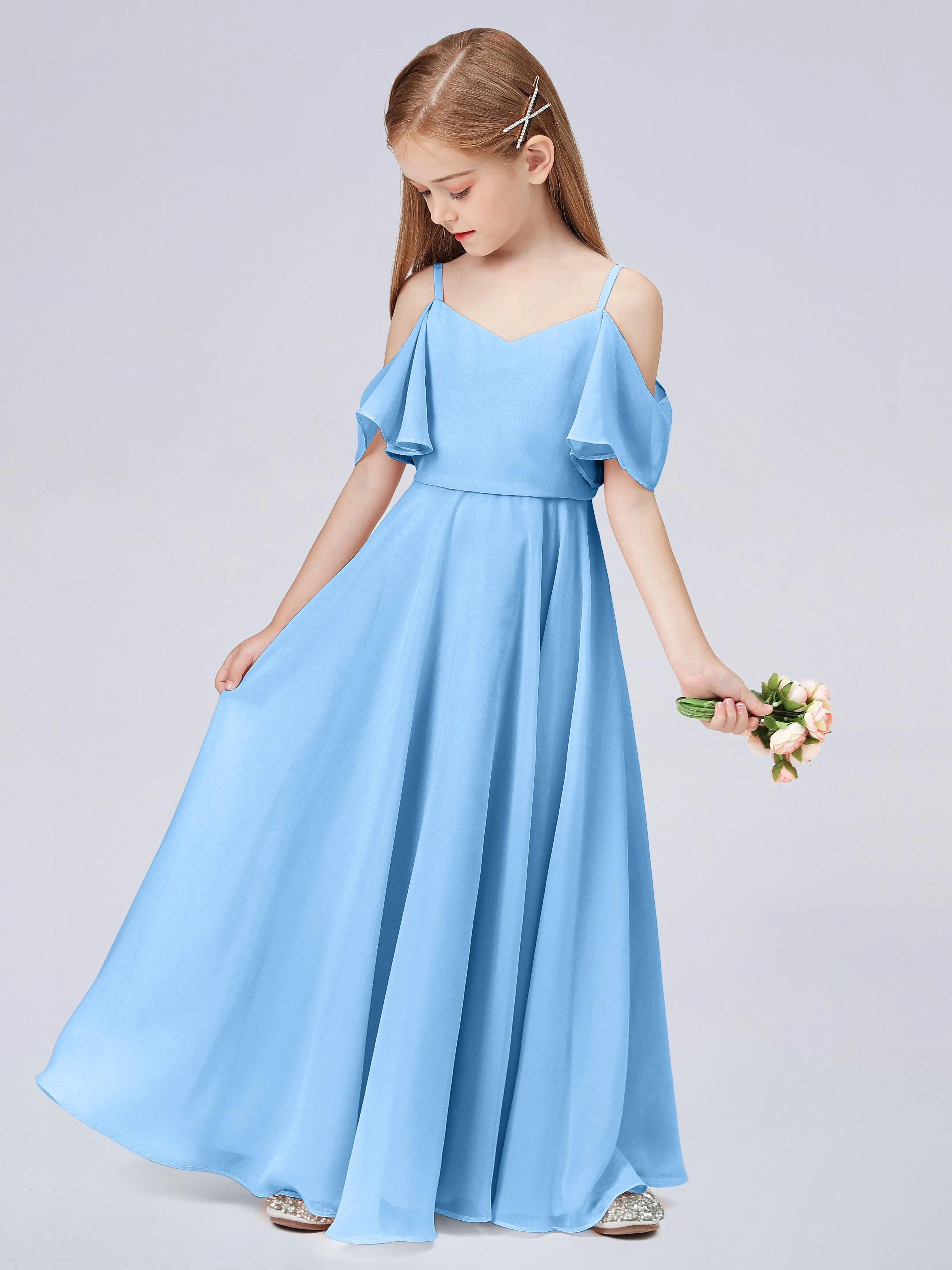 Off Shoulder Junior Bridesmaid Dress with Ruffles