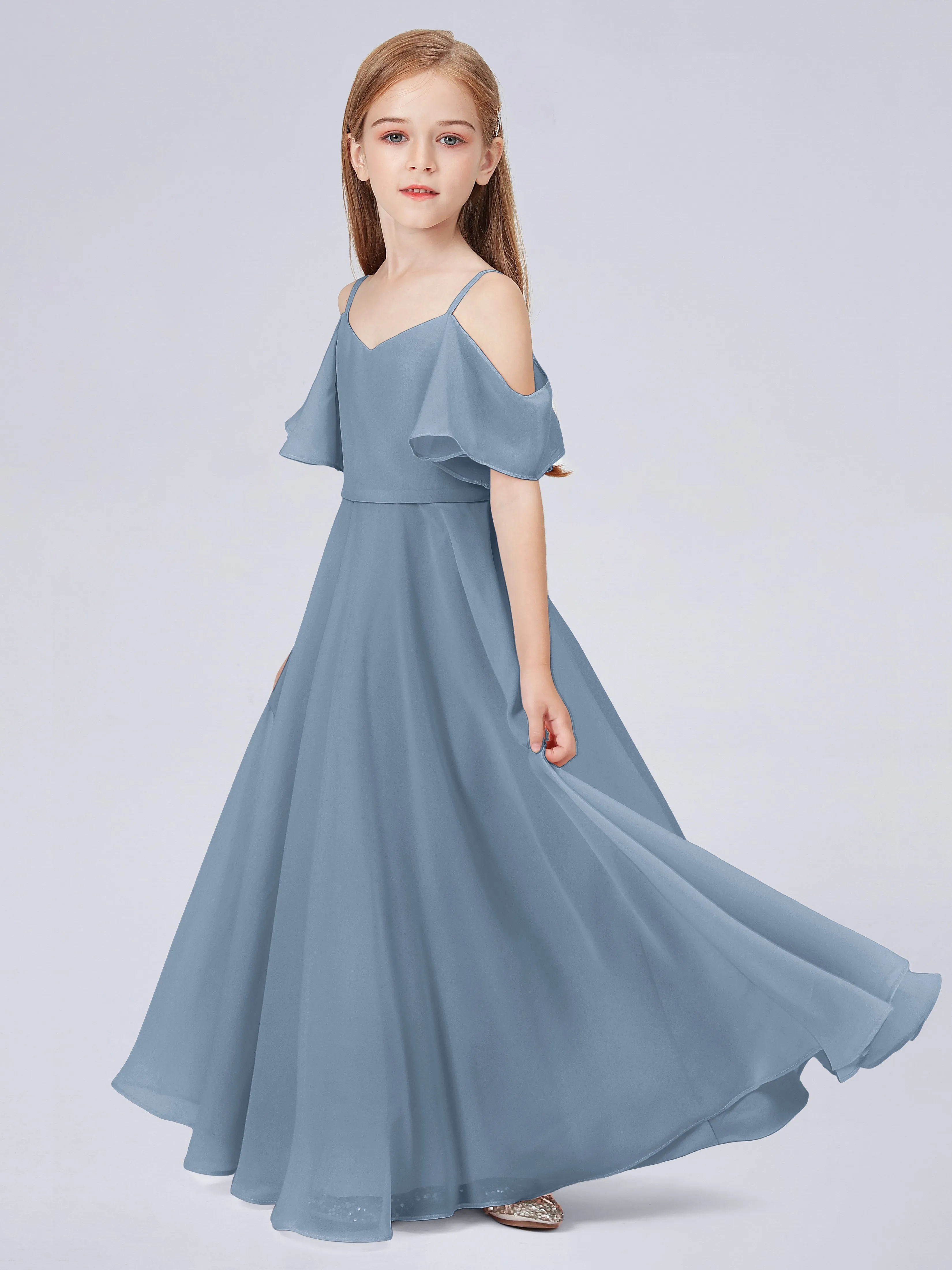 Off Shoulder Junior Bridesmaid Dress with Ruffles