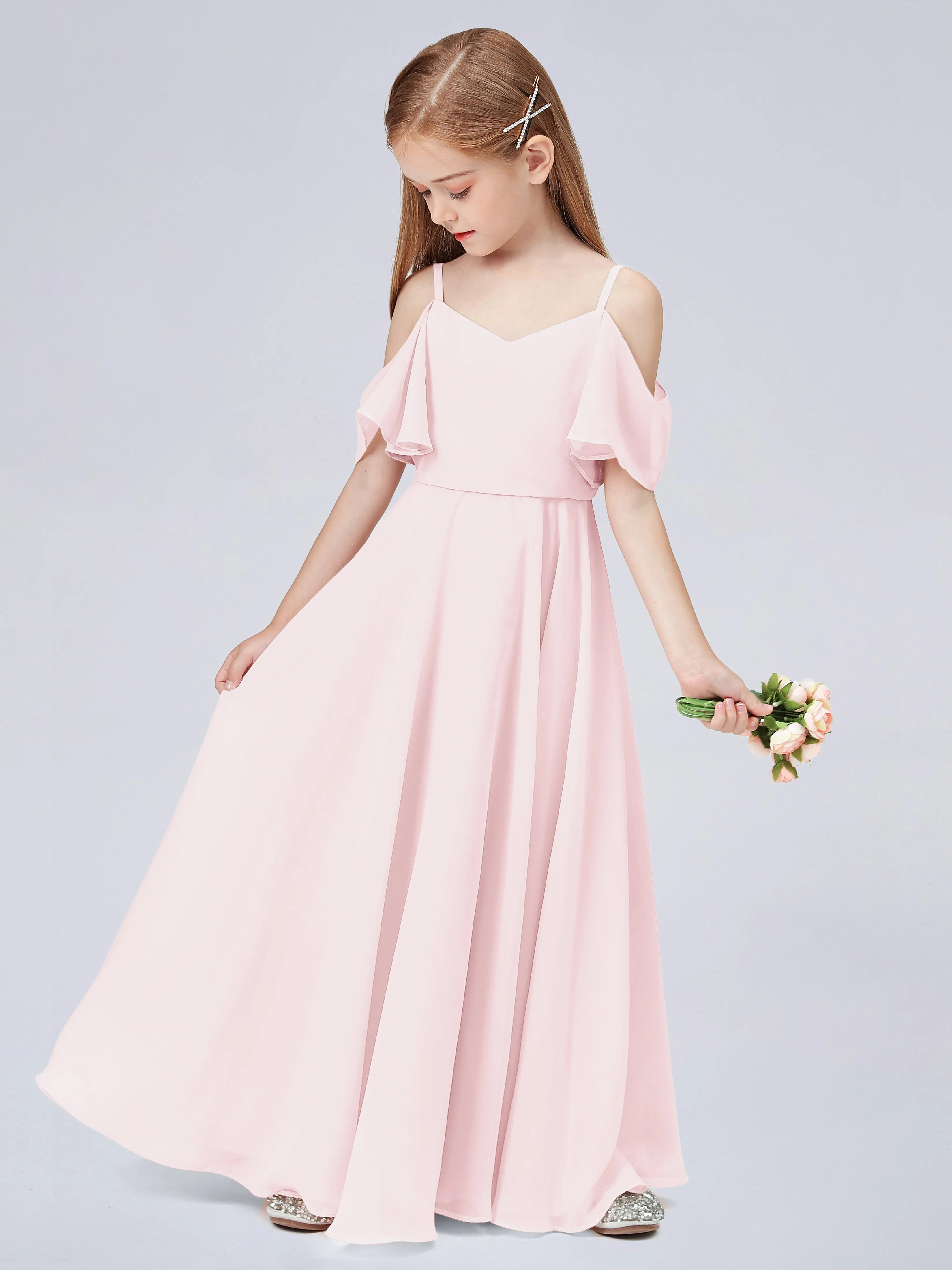 Off Shoulder Junior Bridesmaid Dress with Ruffles