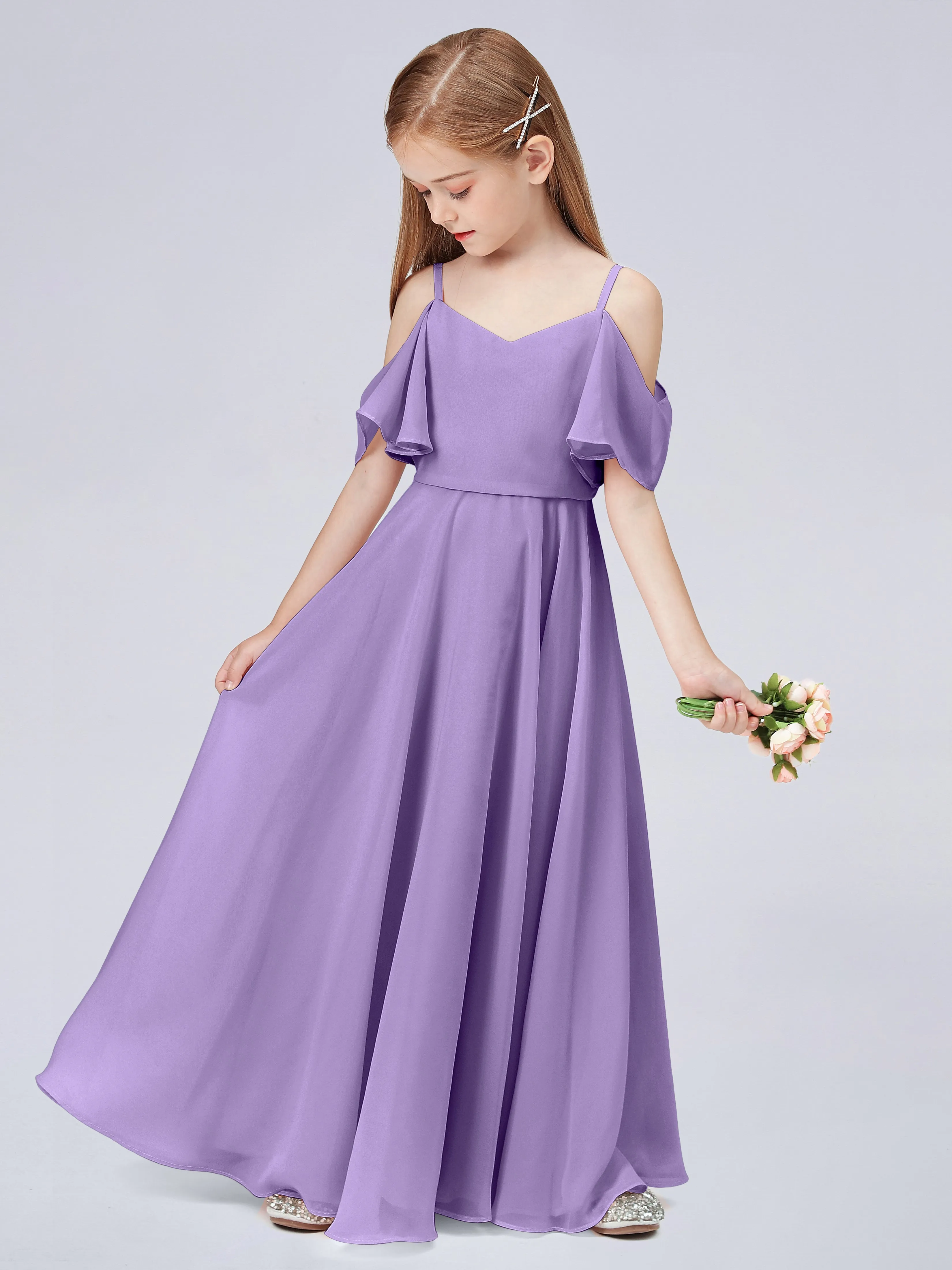 Off Shoulder Junior Bridesmaid Dress with Ruffles