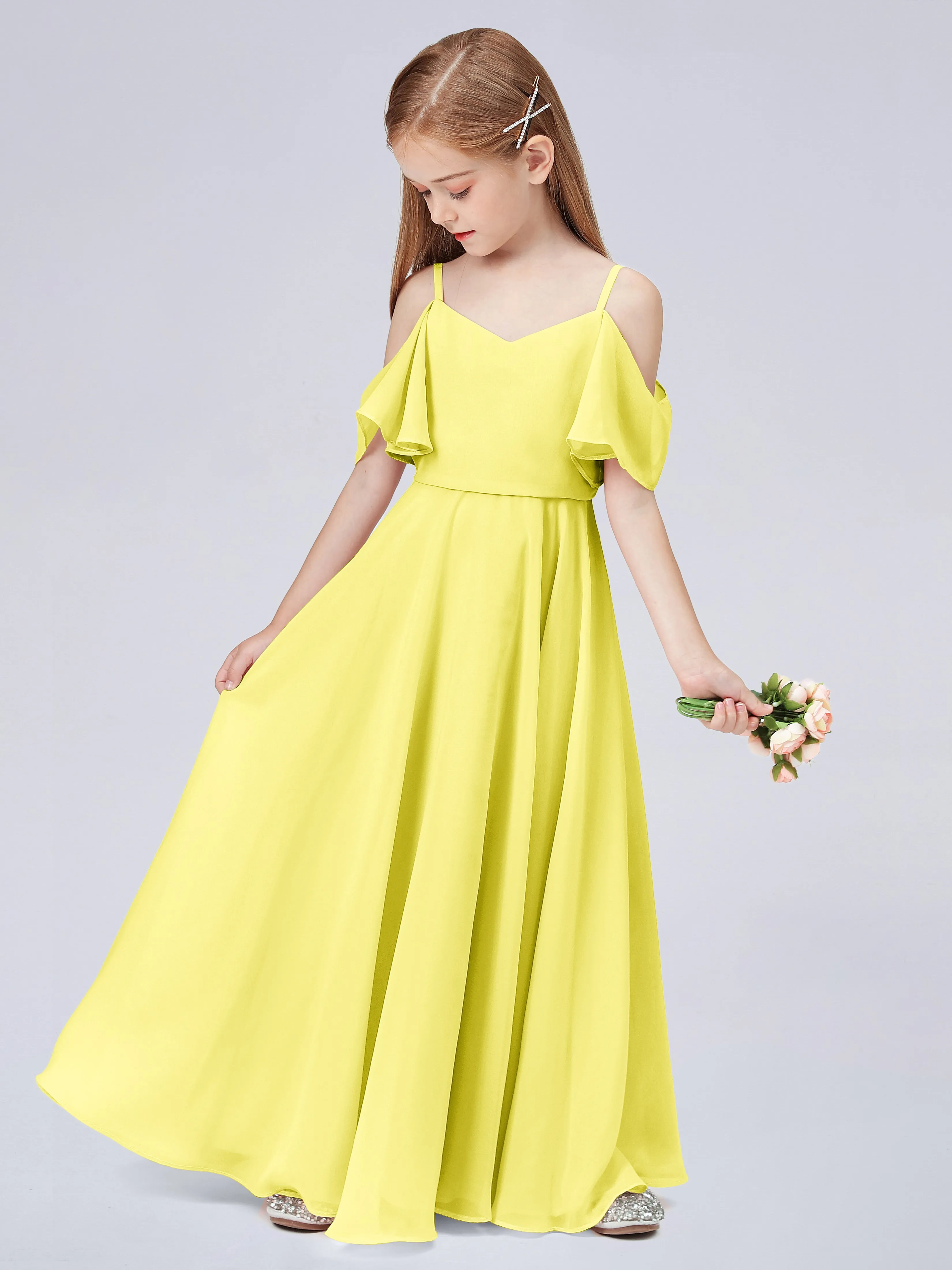 Off Shoulder Junior Bridesmaid Dress with Ruffles