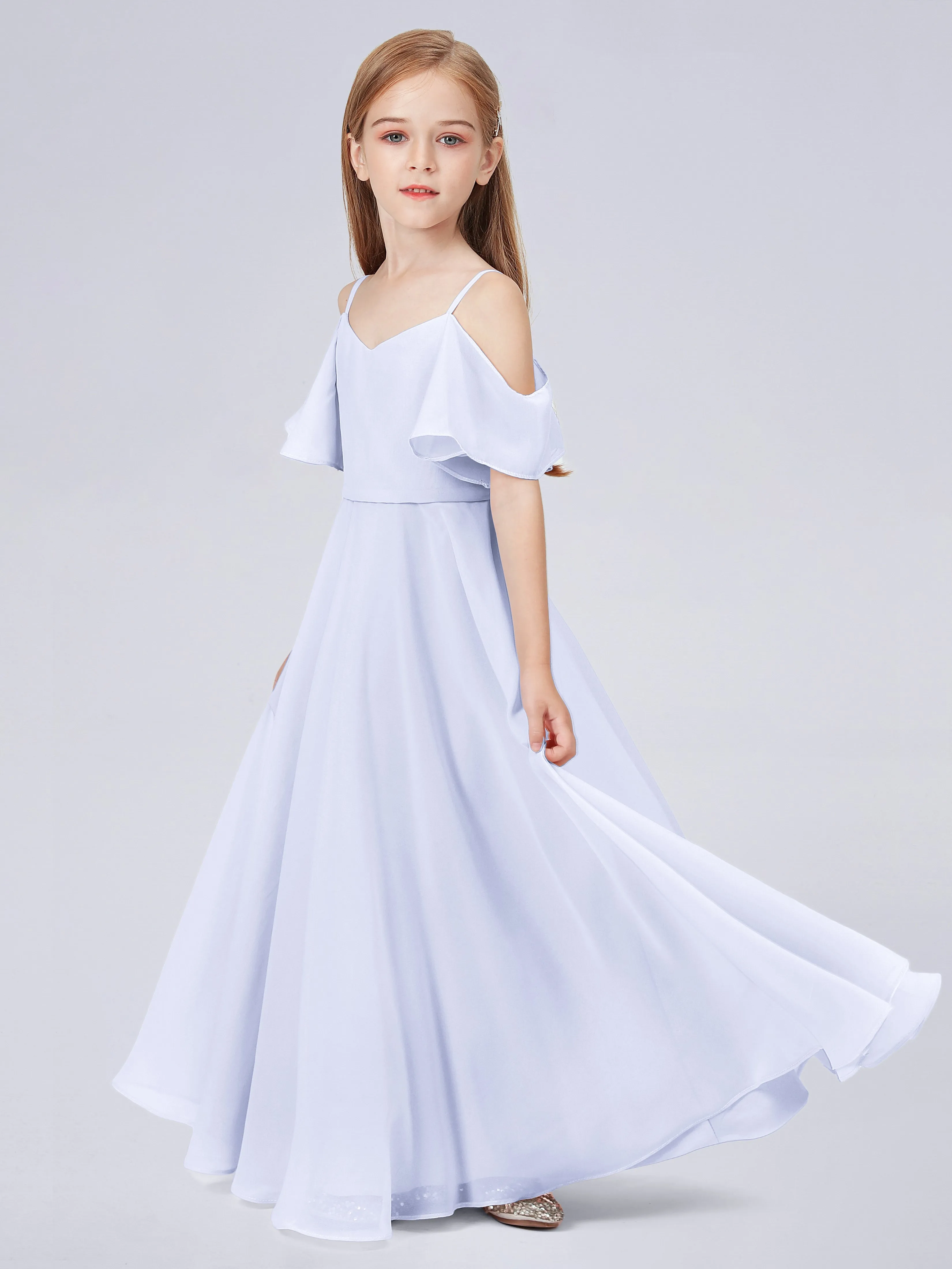 Off Shoulder Junior Bridesmaid Dress with Ruffles