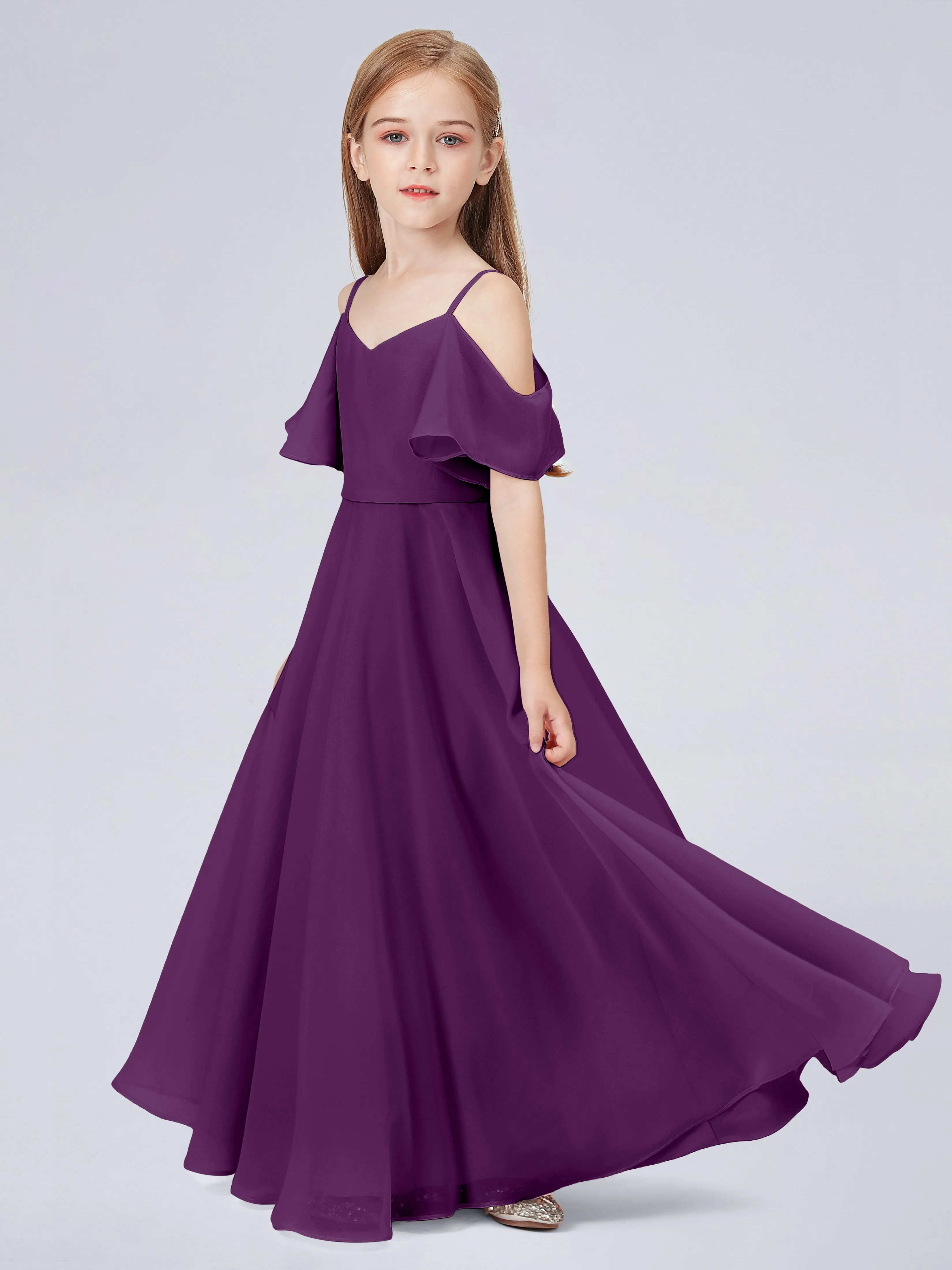 Off Shoulder Junior Bridesmaid Dress with Ruffles