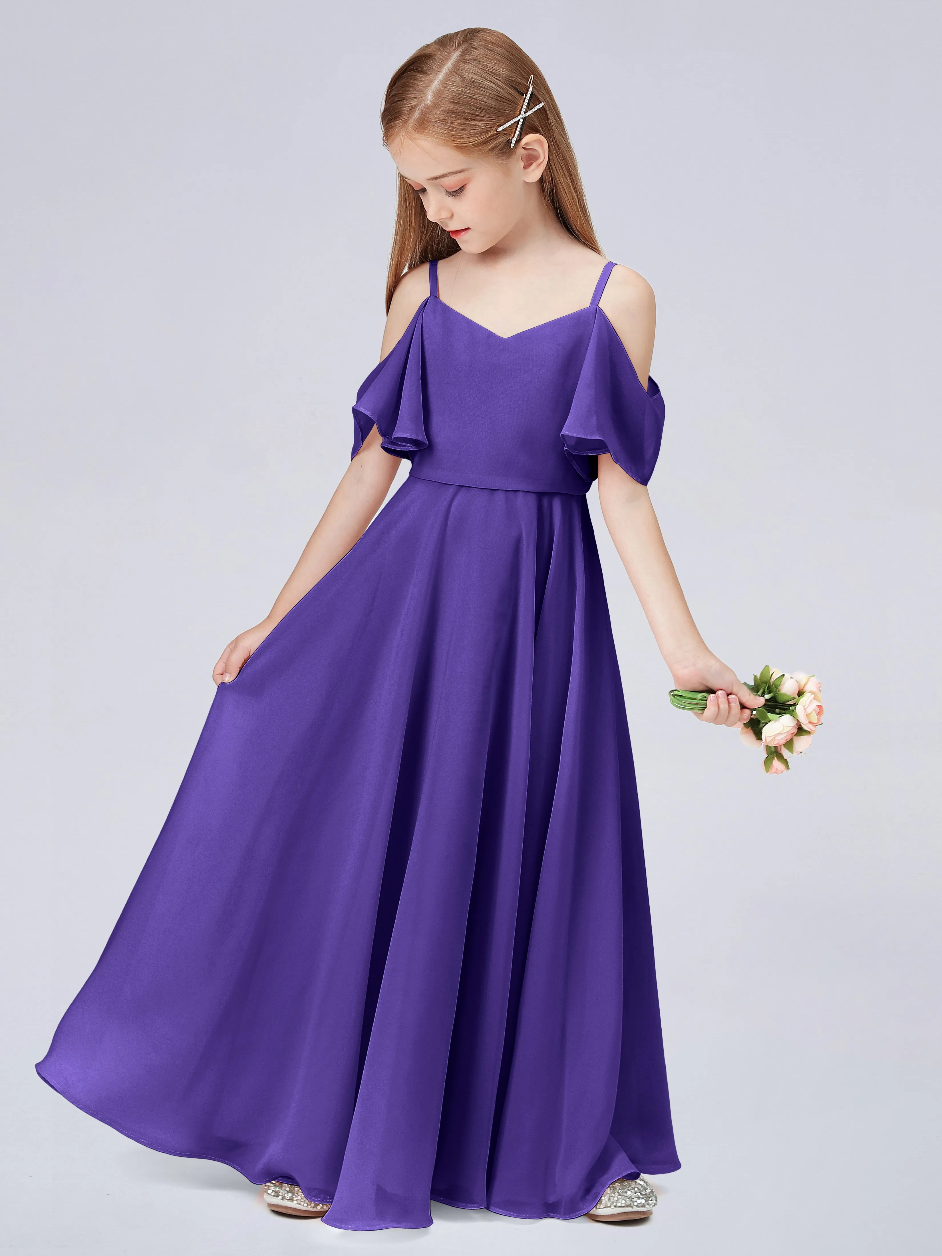 Off Shoulder Junior Bridesmaid Dress with Ruffles