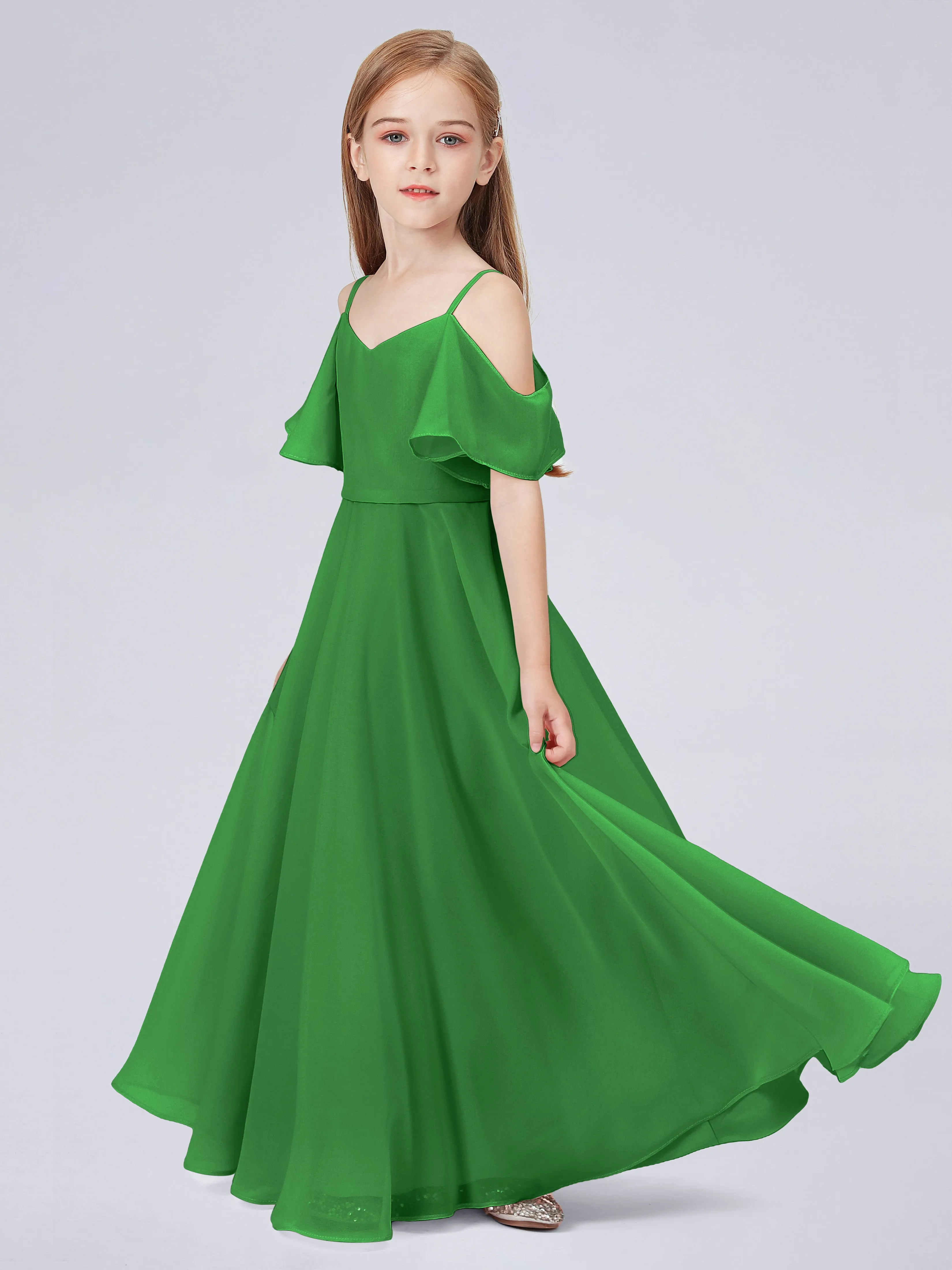 Off Shoulder Junior Bridesmaid Dress with Ruffles