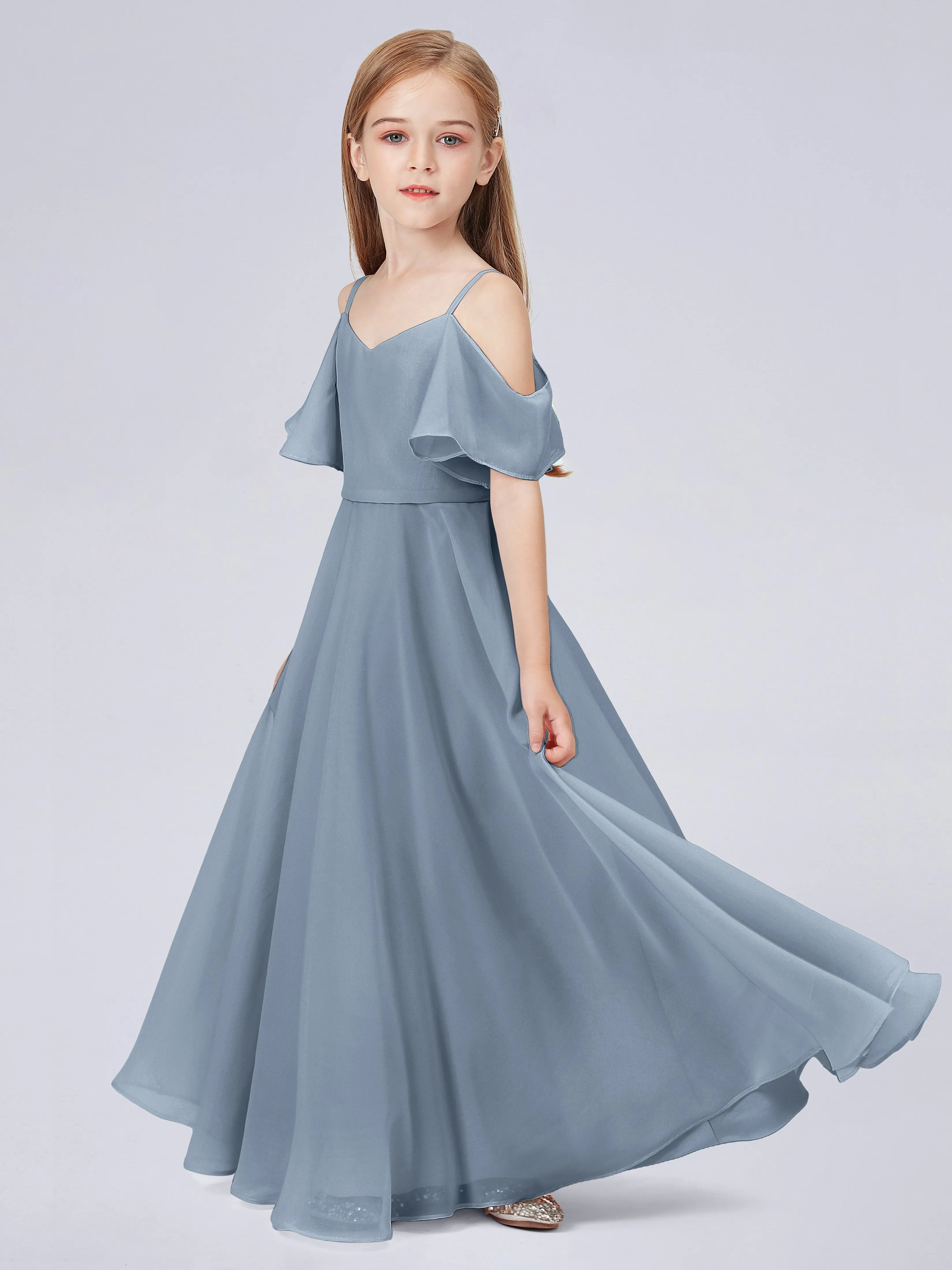 Off Shoulder Junior Bridesmaid Dress with Ruffles