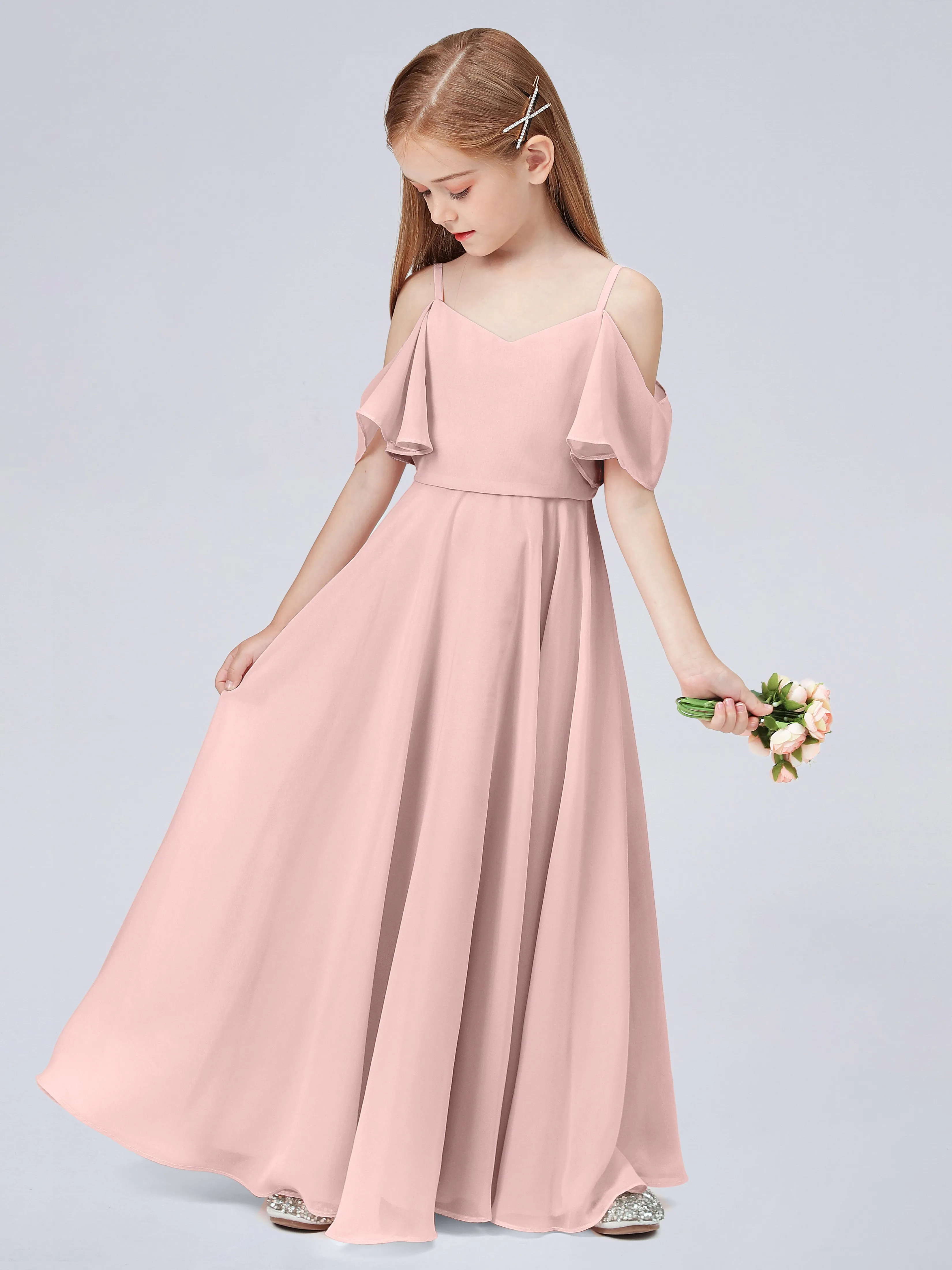 Off Shoulder Junior Bridesmaid Dress with Ruffles