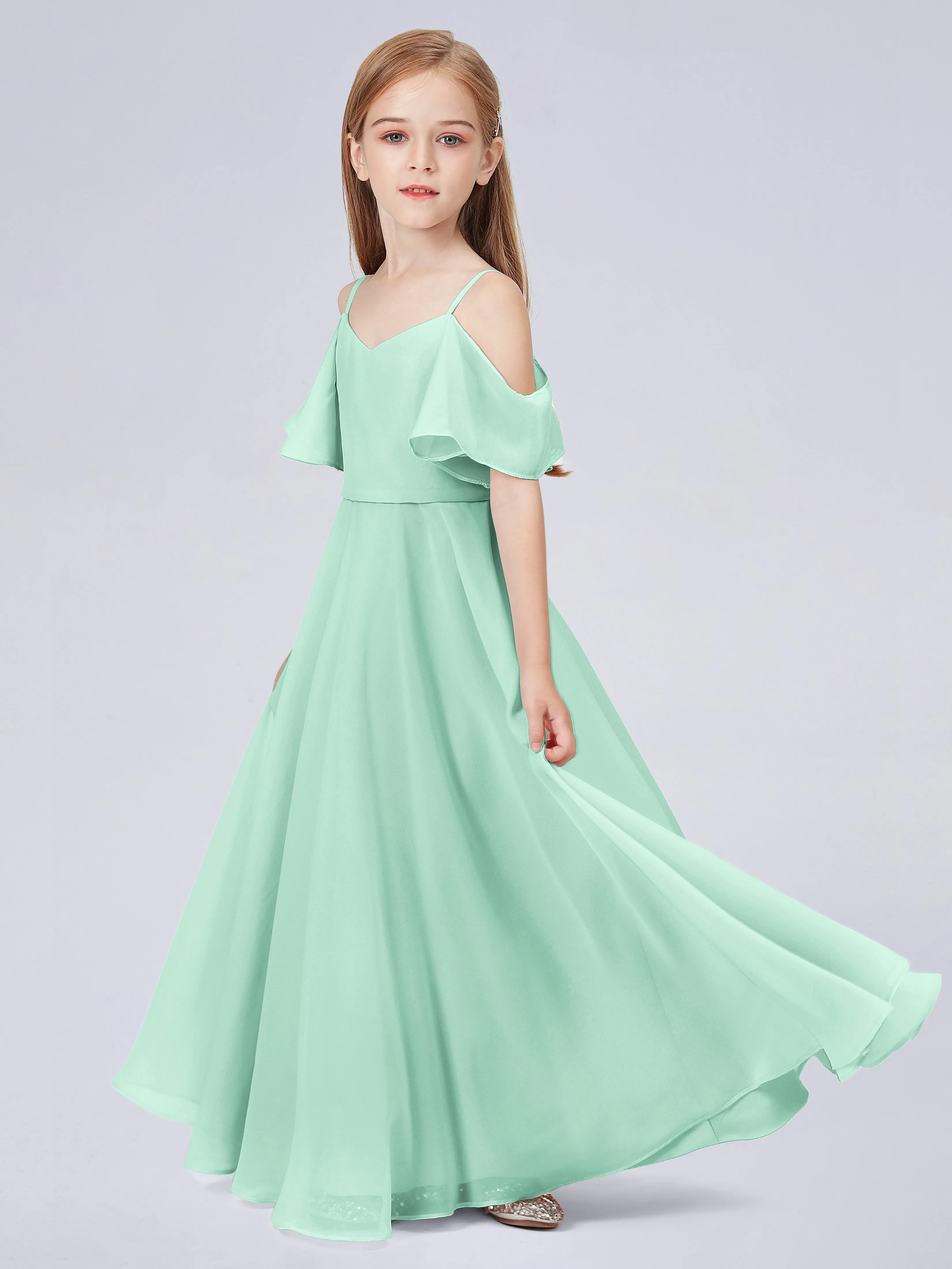 Off Shoulder Junior Bridesmaid Dress with Ruffles