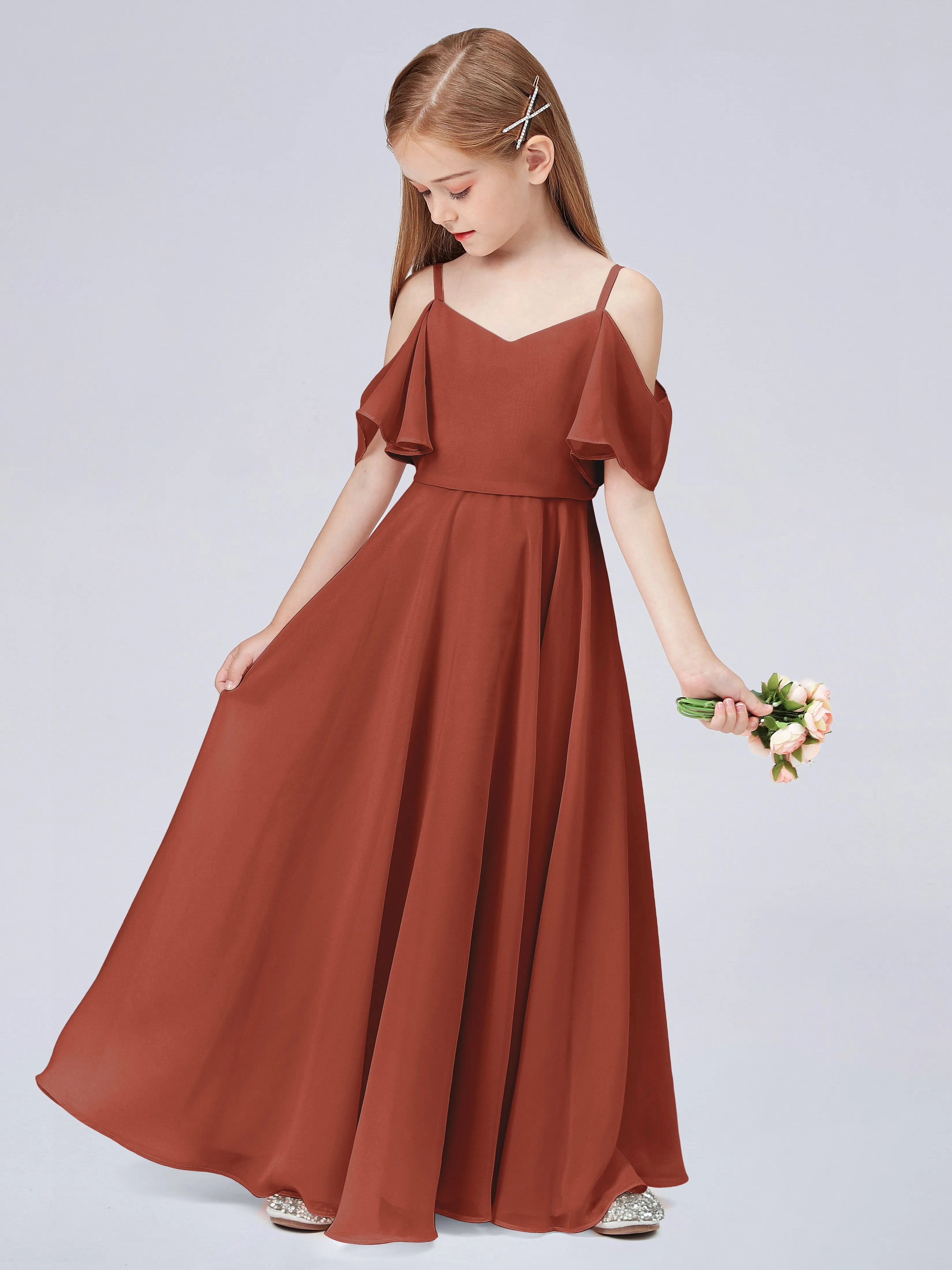 Off Shoulder Junior Bridesmaid Dress with Ruffles