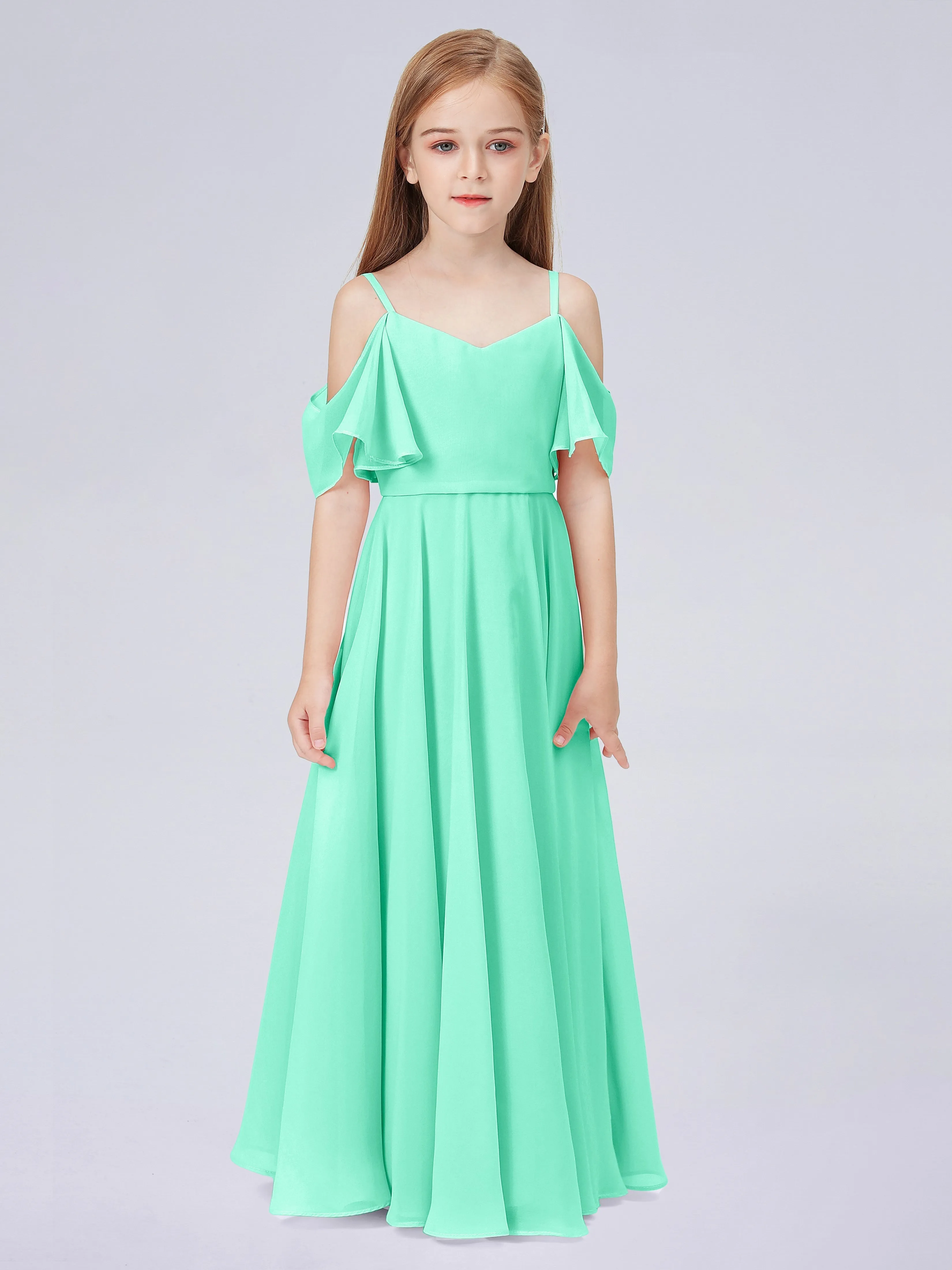 Off Shoulder Junior Bridesmaid Dress with Ruffles