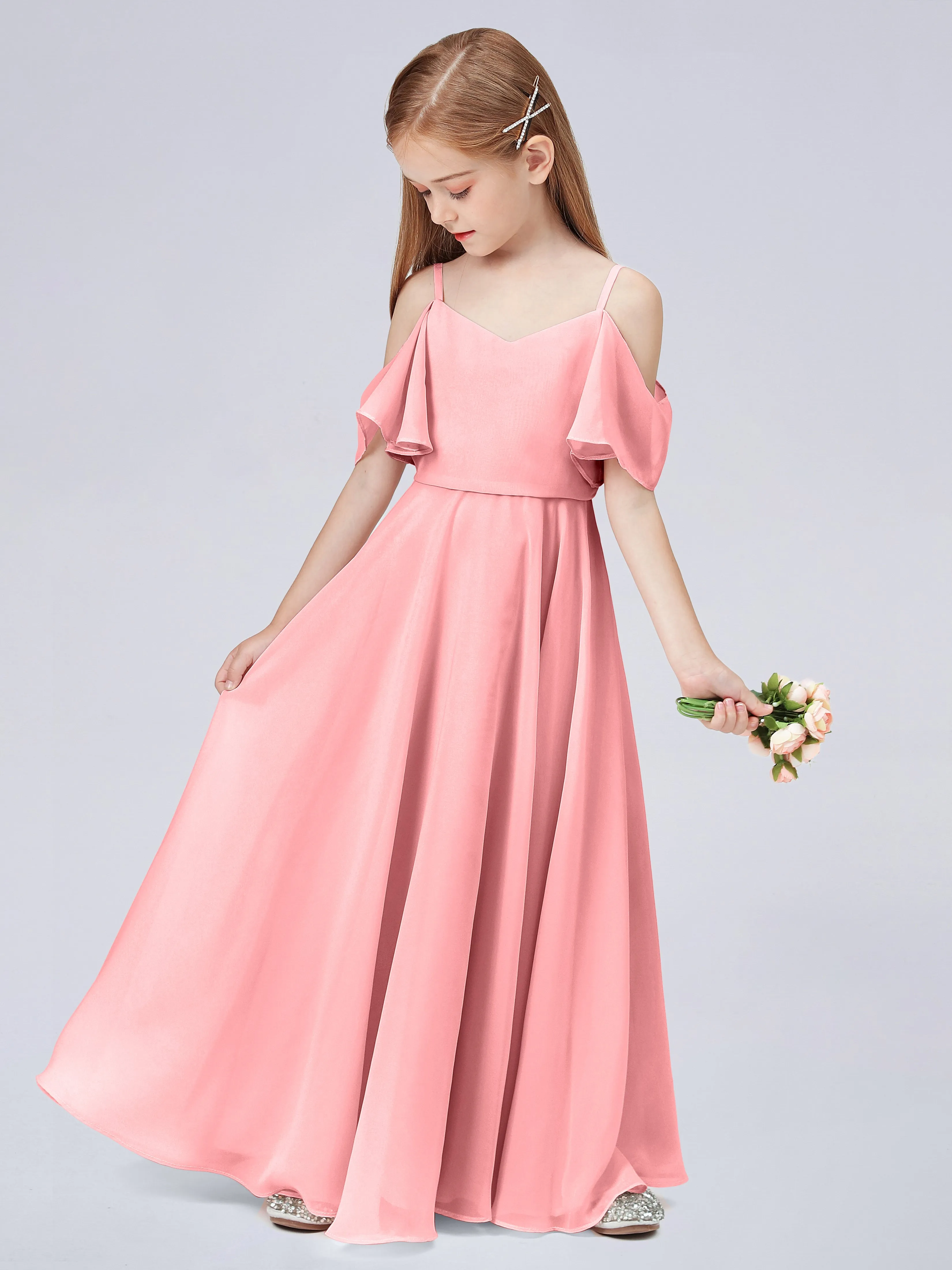 Off Shoulder Junior Bridesmaid Dress with Ruffles