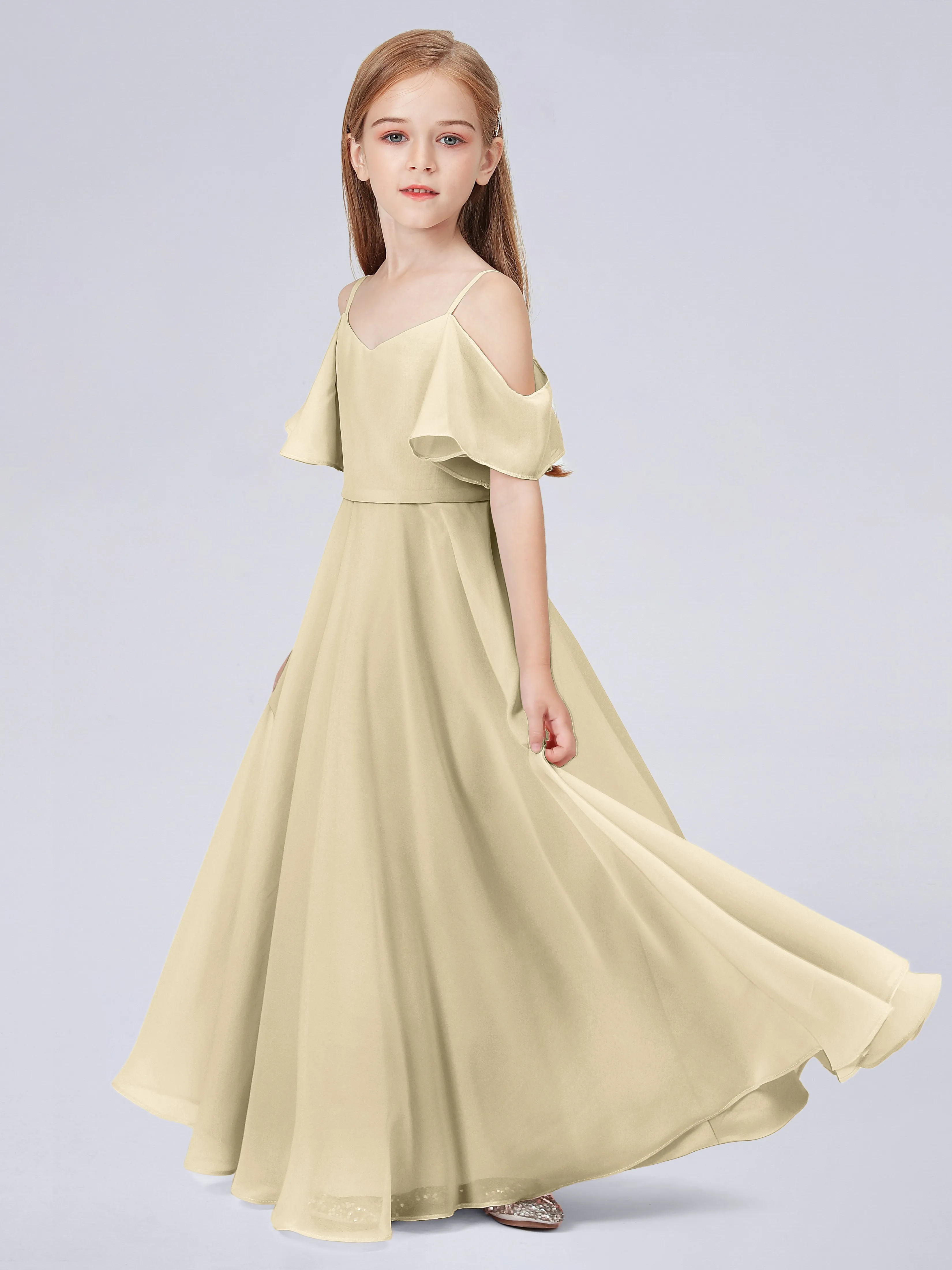 Off Shoulder Junior Bridesmaid Dress with Ruffles